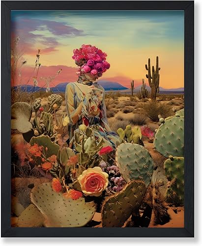 Poster Master Póster del desierto  Estampado de flores retro  Collage surrealista  Paisaje de cactus  Arte estético trippy  Gran decoración de sala