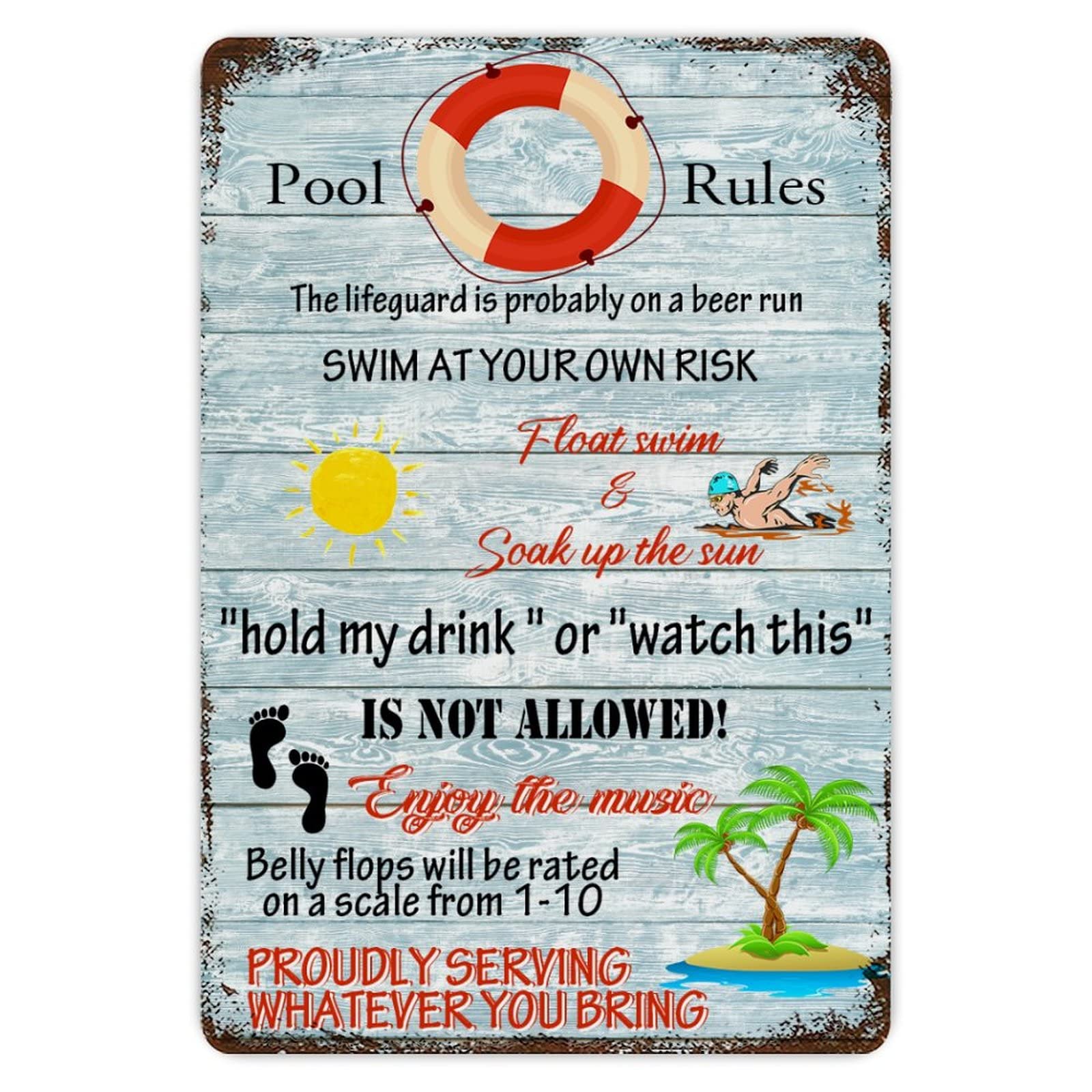 ENEDNATE Rustic Aluminum Sign Pool Rules Tin Metal Sign Retro Home Kitchen Room Wall Door Hanger Decor Sign 8x12 inch