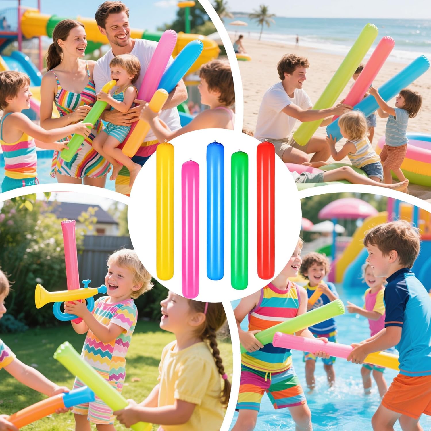 Inflatable Pool Noodle - 5 Piece Swimming Float Stick Set with Pump, Portable Water Float for Adults & Kids, Durable PVC Floating Stick for Lake, Beach, Travel & Outdoor Water Sports