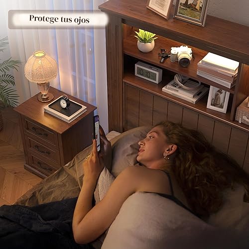 Miniatura 6 de EnHomee Base de cama tamaño King y cabecero y almacenamiento, 4 cajones y estación de carga LED integrada, marco de cama King con almacenamiento de