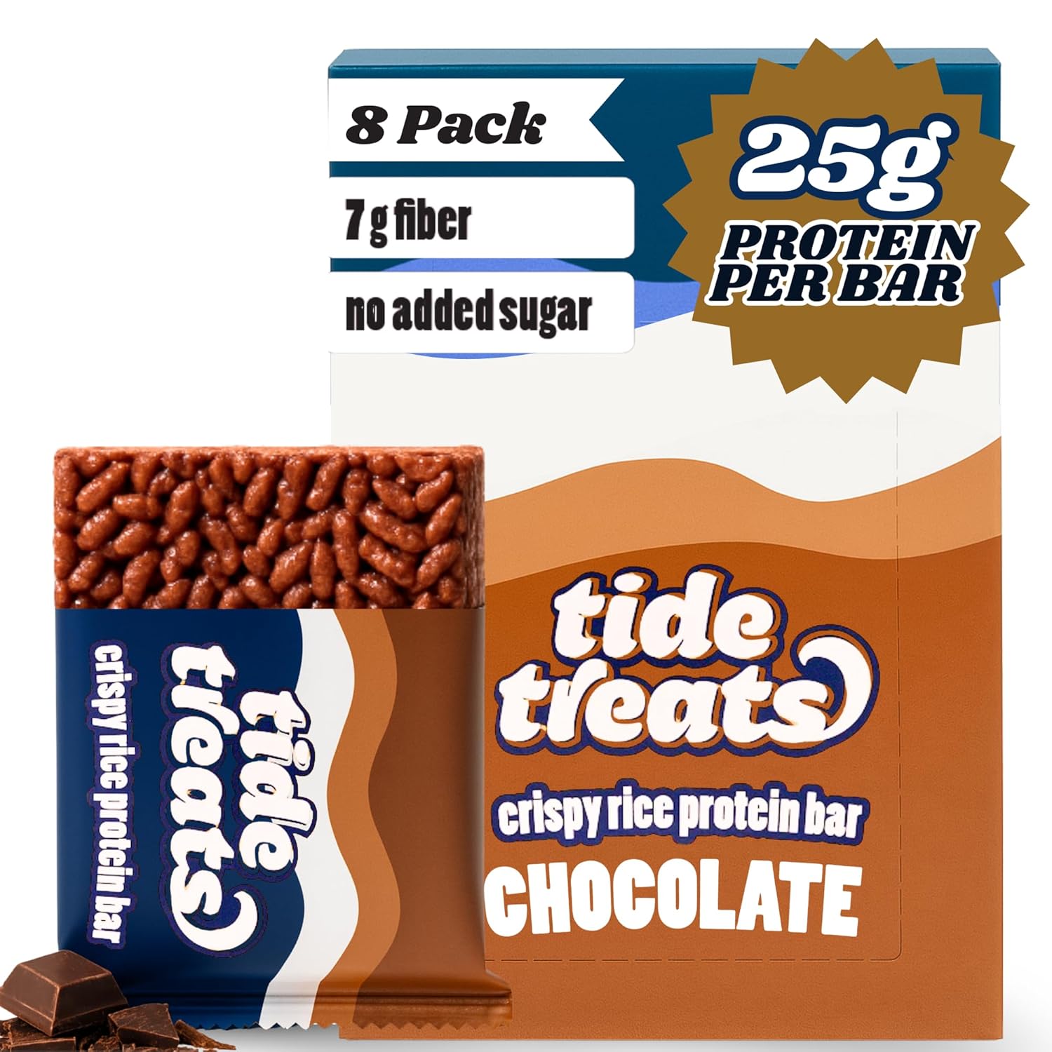 Crispy Rice Protein Bar | 25 g Protein, No Added Sugar, 7 g Fiber, Gluten Free | High Protein Snack for On-the-Go, Post-Workout or Dessert Cravings | 8 Count (Chocolate)