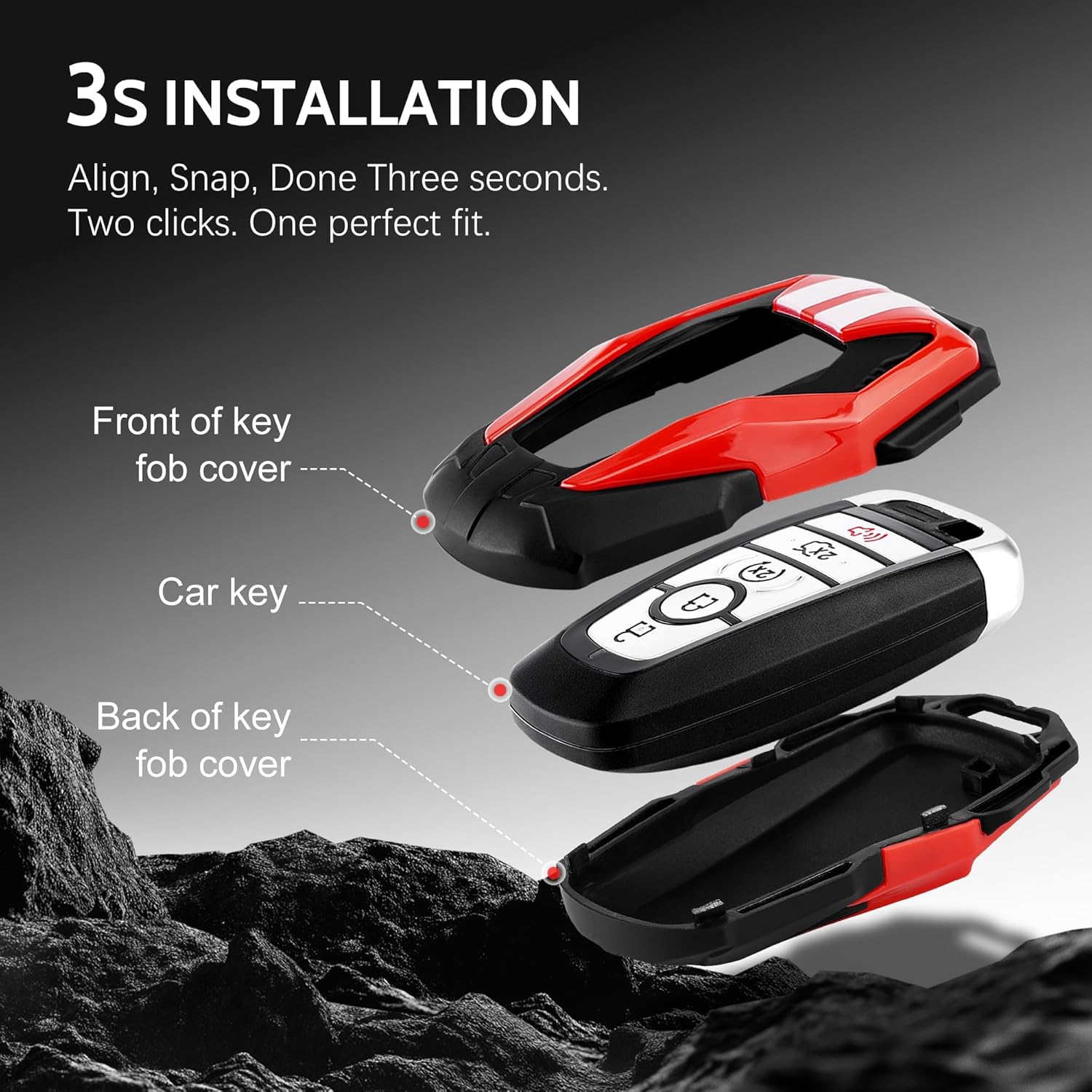 YORKNEIC for Ford Key Fob Cover with Key Chain Key Case Shell Fit for Ford F150 Explorer Maverick Bronco Escape Expedition Ranger Mustang Fusion Edge 3/4/5 Buttons Smart Keys with Full Protection, Red