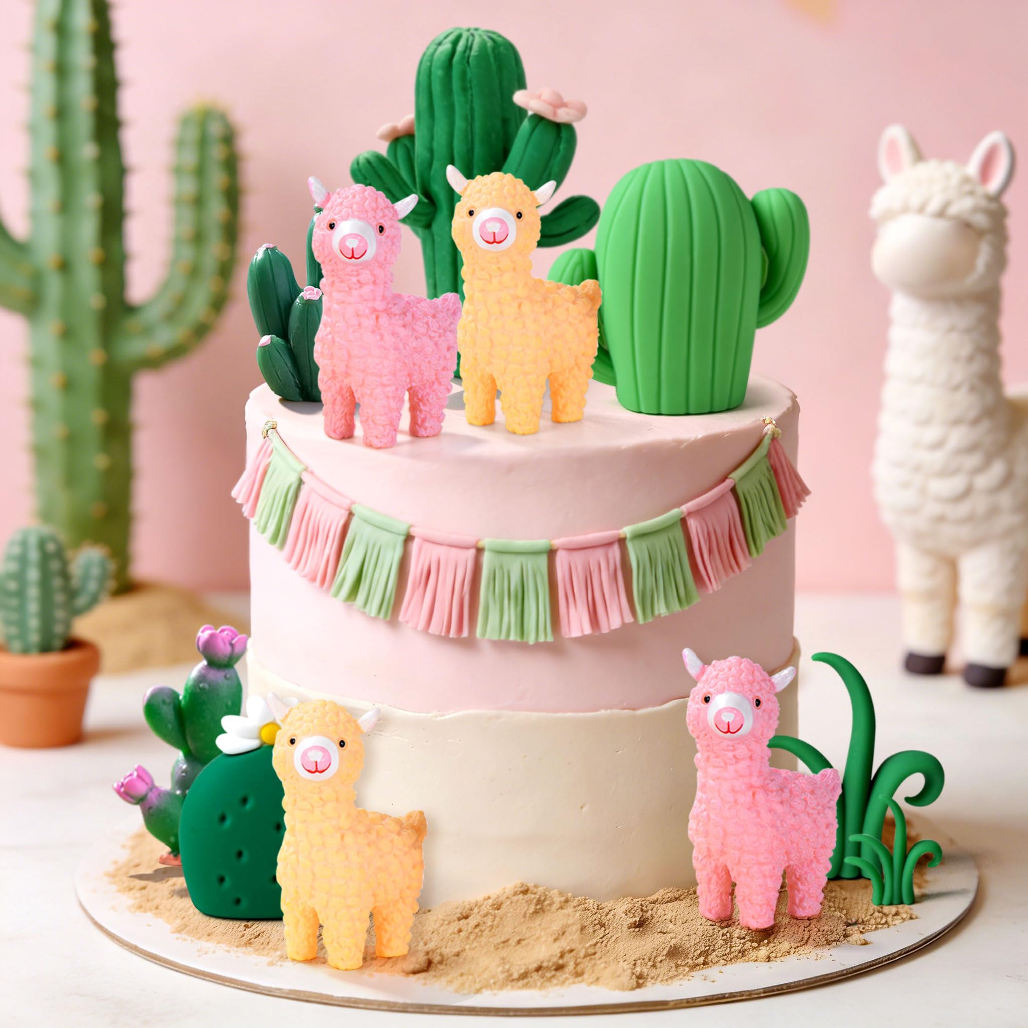 Llama Cactus Alpaca Cactus Cake Topper Decorations for Mexican Fiesta Birthday Baby Shower Cinco De Mayo Party Supplies