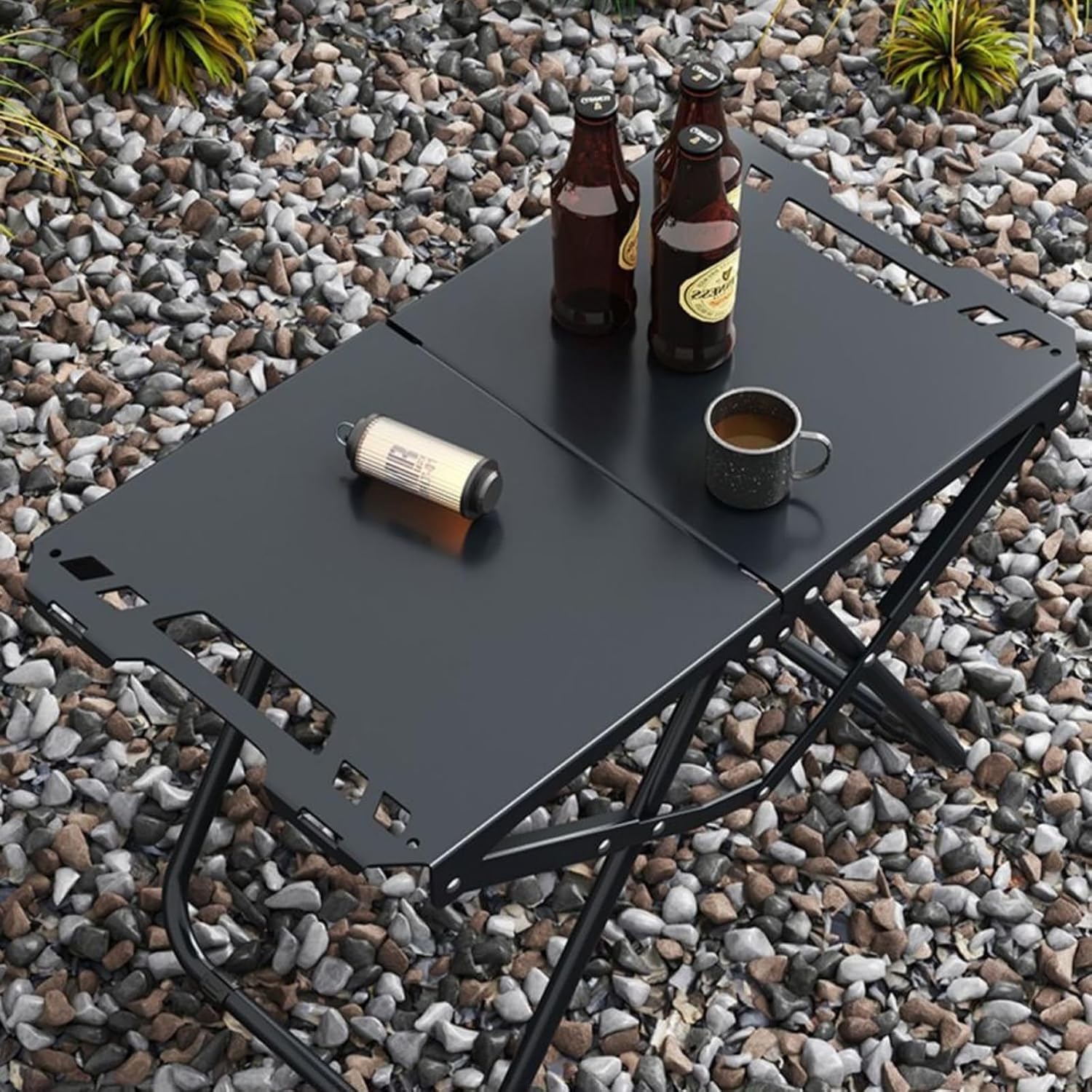 Tactical Folding Camping Table,Durable Carbon Steel Portable Outdoor Table,with Storage Bag for Camping, Hiking,Fishing，Travel,Beach Outings，Backpacking & BBQ，Black