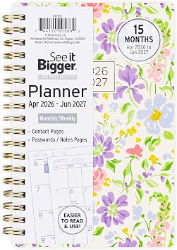 PlanAhead Small 2026 Planner - April 2026-June 2027 4.5"x6.5" 15 Month Weekly & Monthly Academic Planner with Tabs - Fashion Floral Design - Spiral Calendar Agenda for School, Work, Office