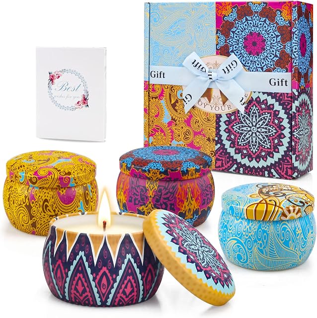 Candle Gift Set Scented Candles, Gifts for Women 4 Packs 4.4 Oz Natural Soy Wax Candle Set Last for 30-40 Hours, Aromatherapy Gifts for Her Candles Gifts for Mum Birthday Anniversary Valentine's Day
