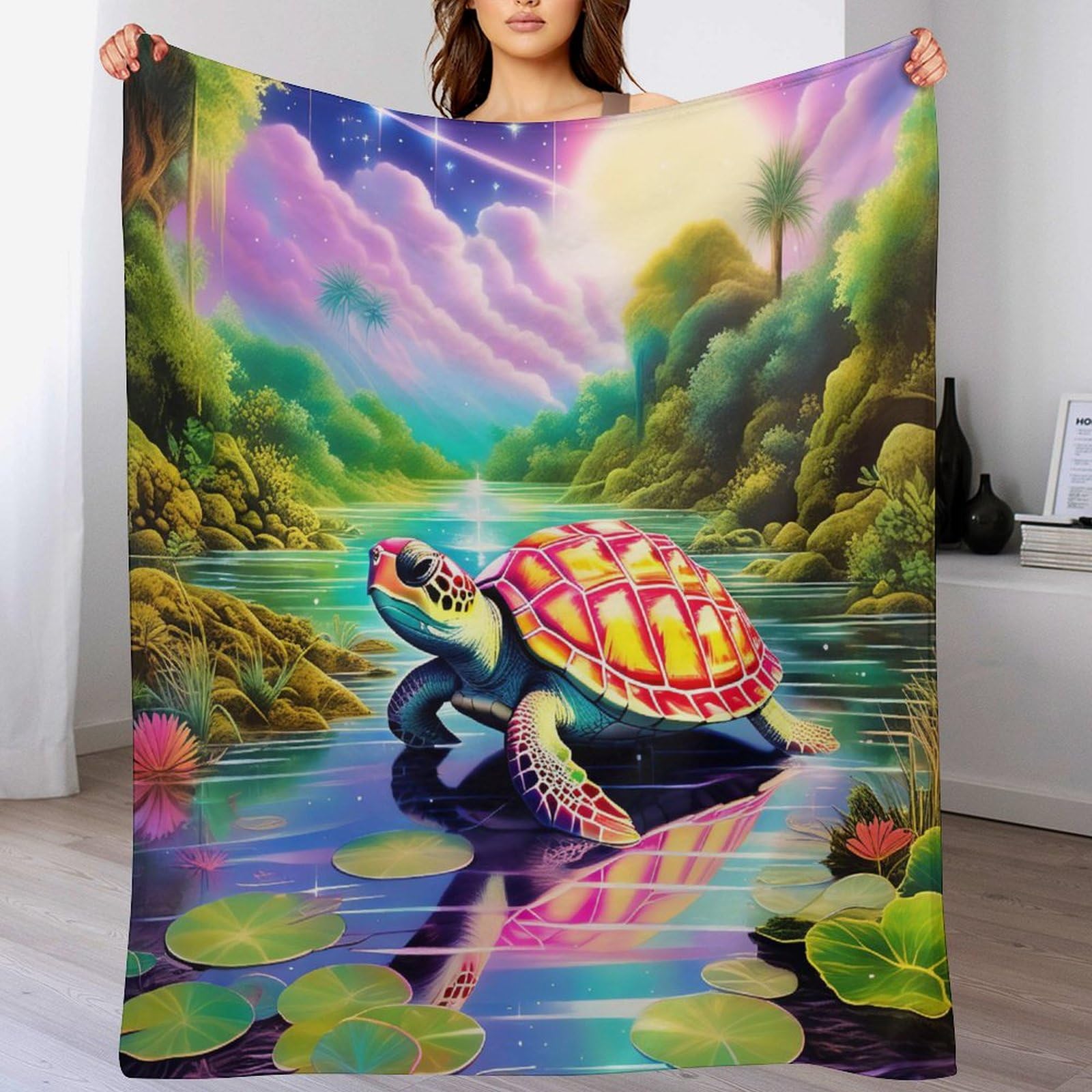 Manta de franela con tortugas y animales de 130x150 cm