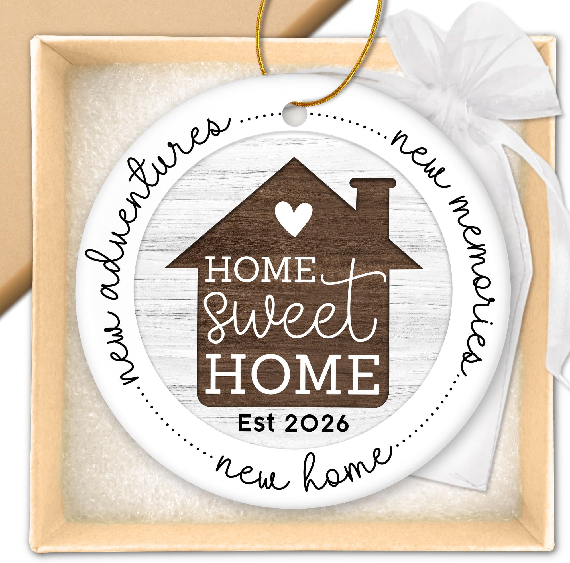HEXMOZ New Home Gift Ideas - New Home Ornament 2026 - Best Housewarming Gifts 2026 - House Warming Gifts for Owners, Couples, Men, Women - First House Ornament, Our First Christmas Ceramic Keepsake