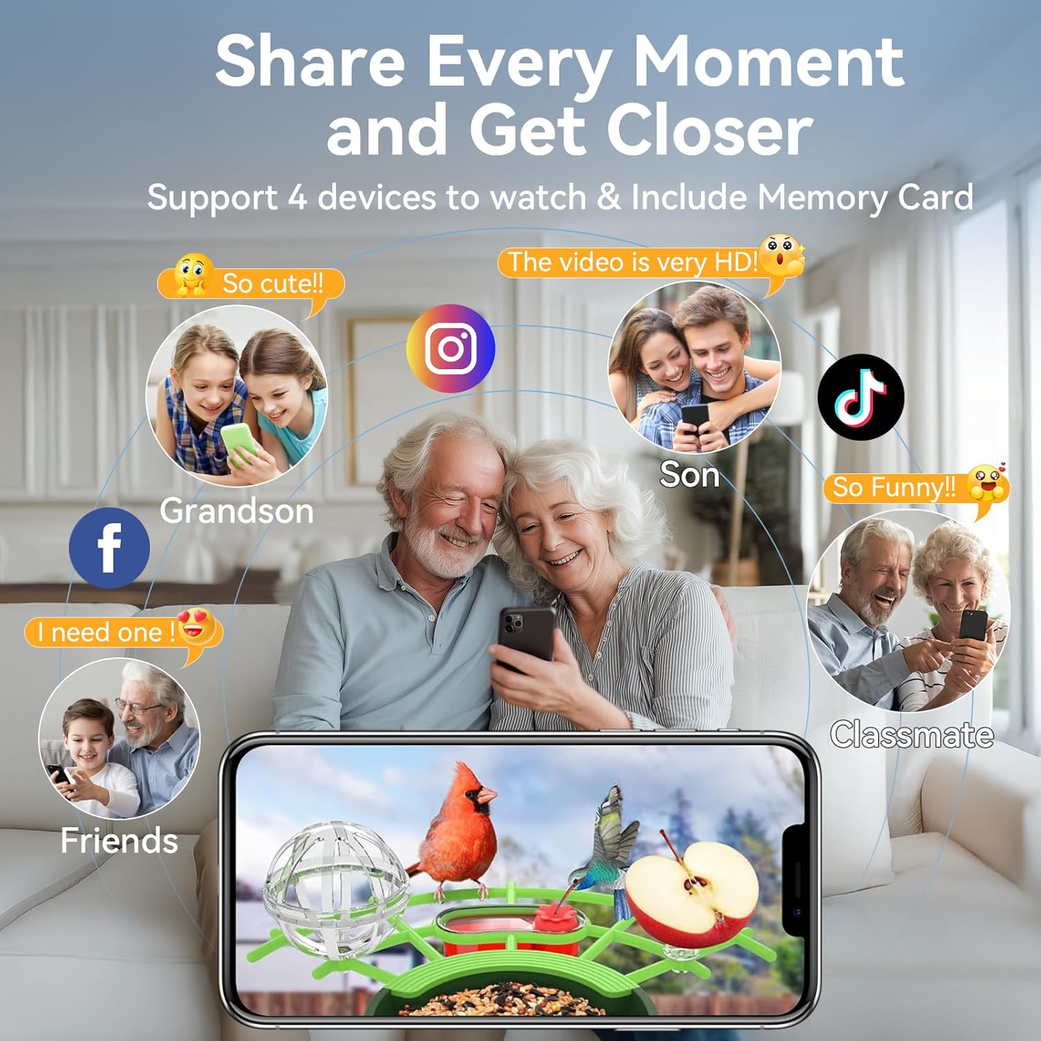 Bird Feeder with Camera and 75 Inch Pole&32GB SD Card, AI Birds Species, Smart Birds Camera Feeder Solar Powered, 2K HD Video, Instant Arrival Alerts&Notification, Ideal Gift for Bird Lovers