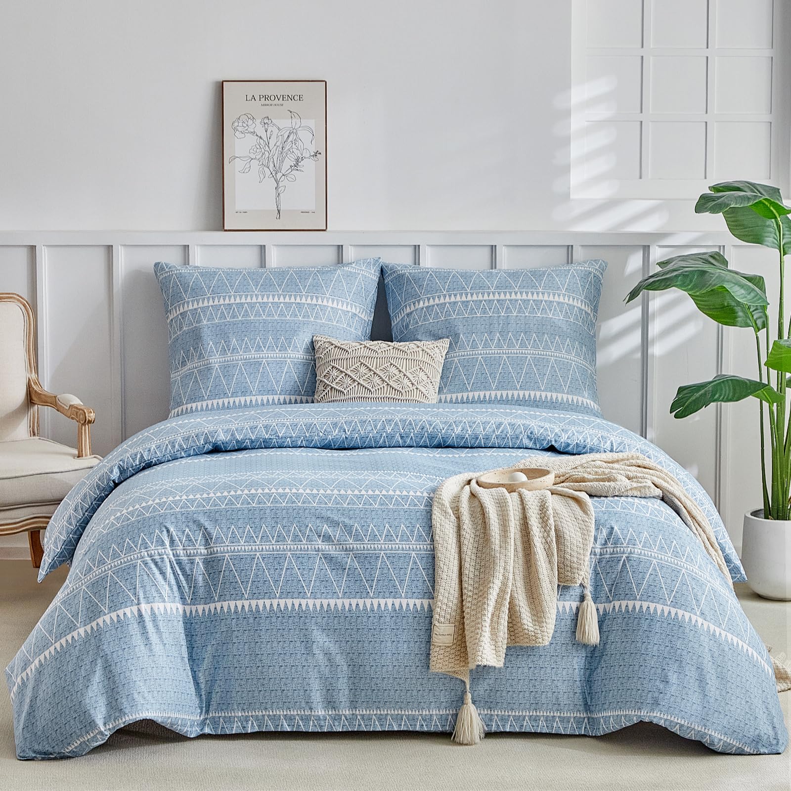 Tokokimo Double Duvet Cover Set 4 Piece Blue Bedding Set including Fitted Sheet - Image 2
