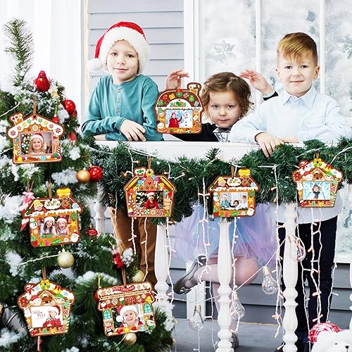 Miniatura 5 de Funrous Paquete de 24 adornos de marco de fotos de Navidad caja de regalo marco de fotos adornos colgantes para bricolaje juego de manualidades para