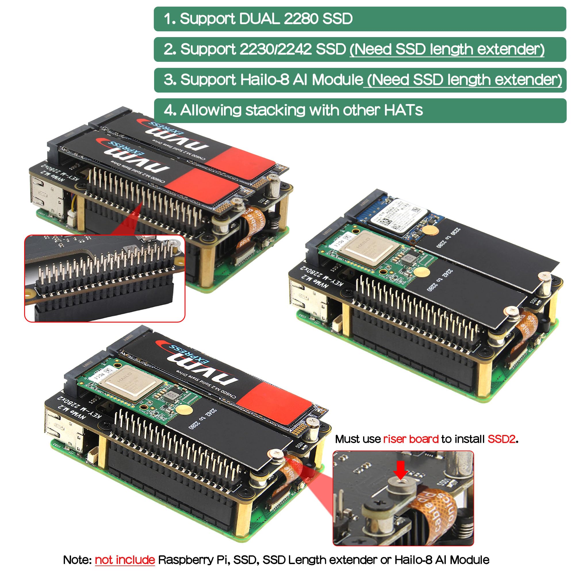 Geekworm X1004 Dual M.2 NVMe SSD Shield PCIe Peripheral Board for Raspberry Pi 5