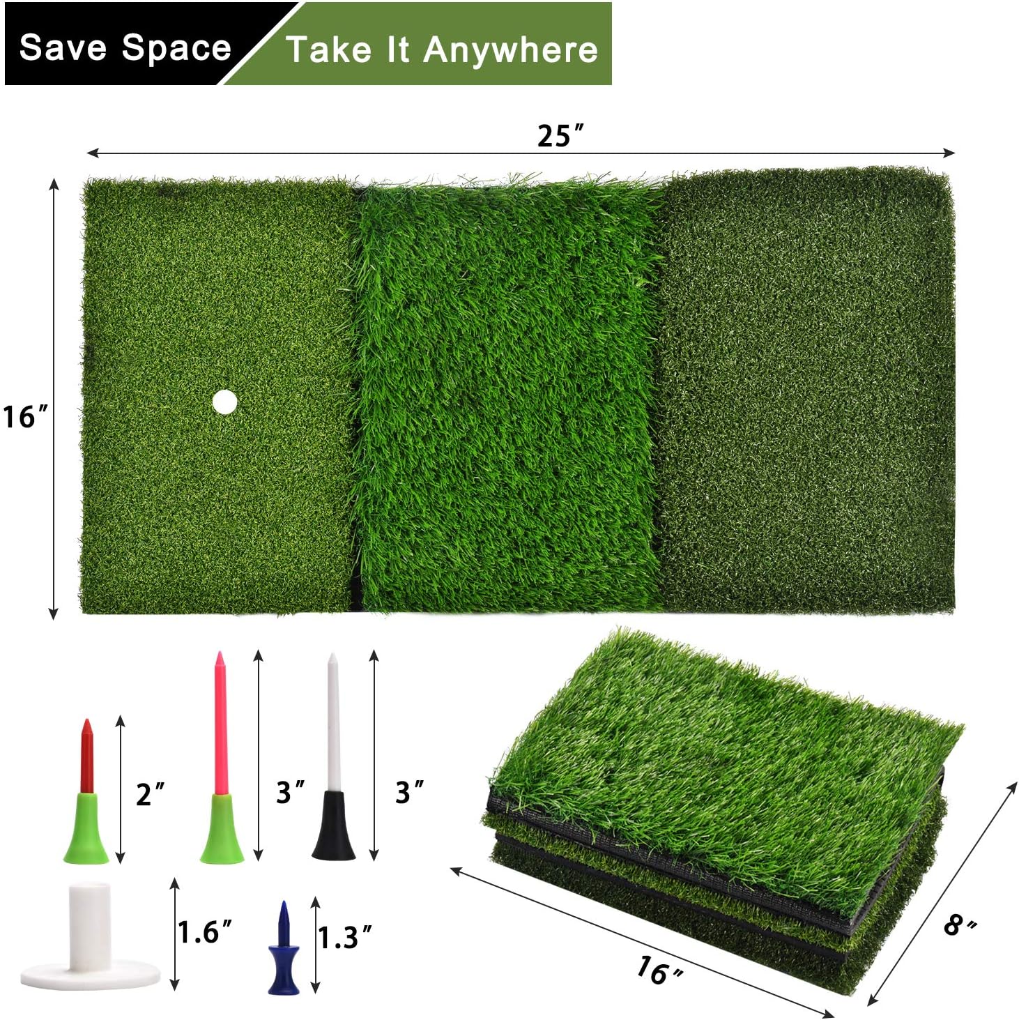 DURARANGE Golf Hitting Mat Large, Turf Grass 3-in-1 Collapsible Chipping Mat with Tees, Launch Pad for Backyard, Practice Putting Green Training Aids, Indoor | Outdoor : Sports & Outdoors