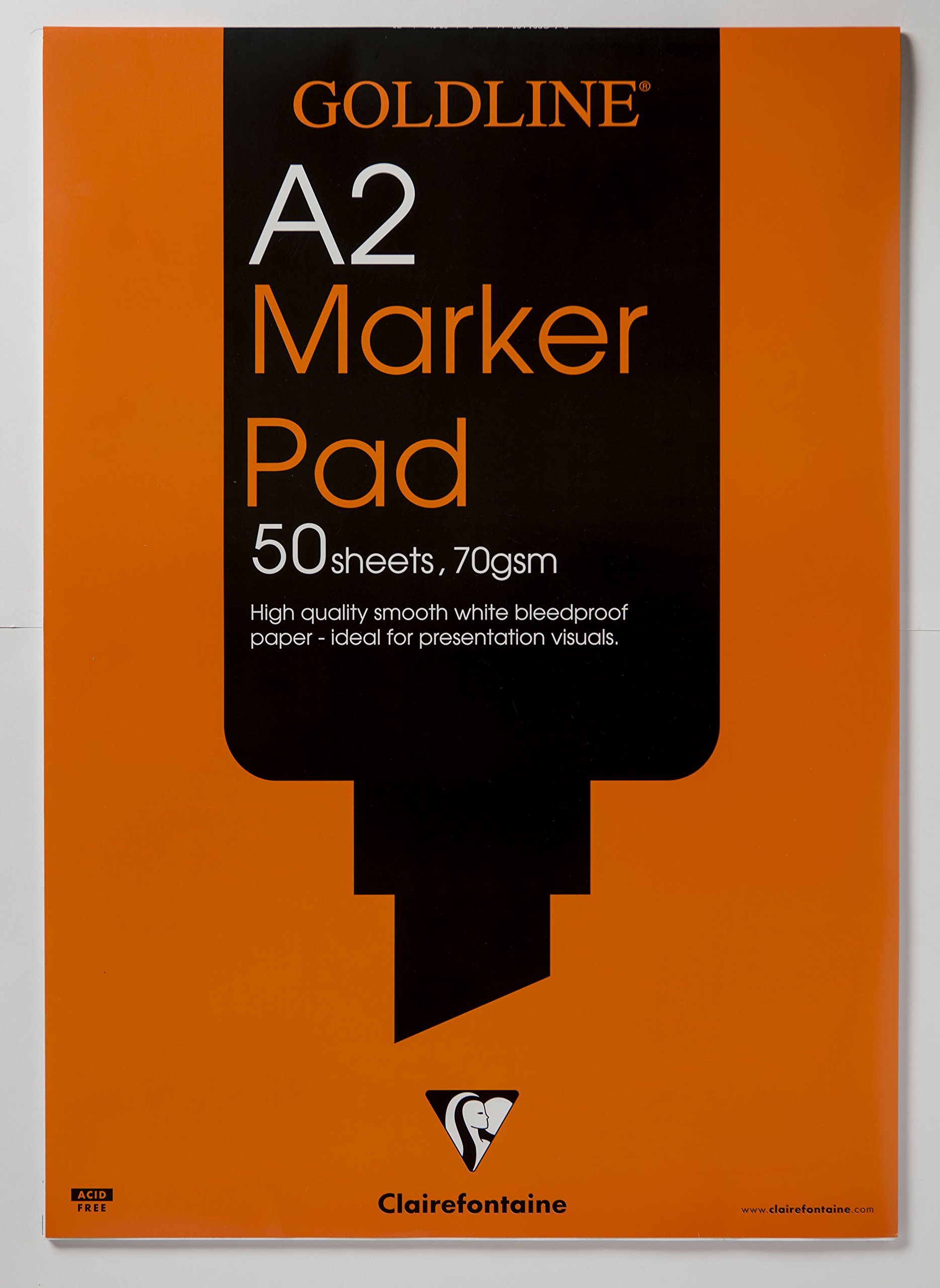 Clairefontaine - Ref GPB1A2Z - Goldline Bleed-Proof Marker Pad (Contains 50 Sheets) - A2 (594 x 420mm) in Size, 70gsm Smooth Paper, FSC-Certified, Glue Bound Top