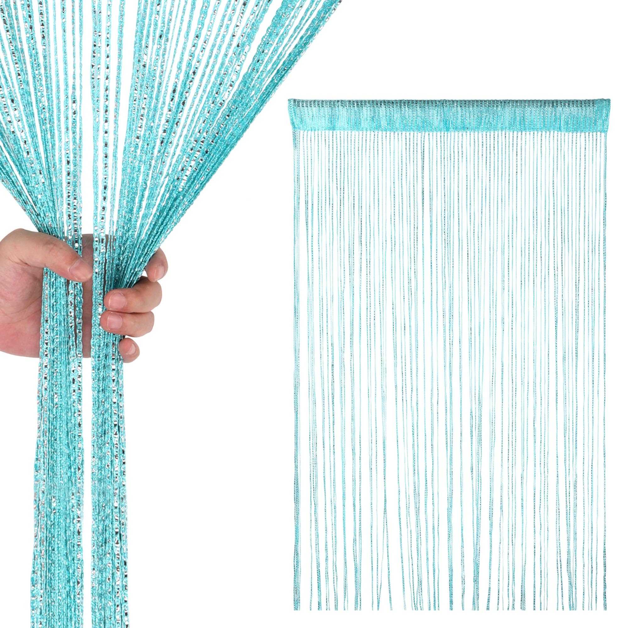 Trimming Shop Glitter String Curtains Polyester Fly Screen Room Divider Fringe Panel Spaghetti Tassel Curtain Decorative Divider for Doorway, Windows & Event Decoration, 200cm x 100cm, Turquoise