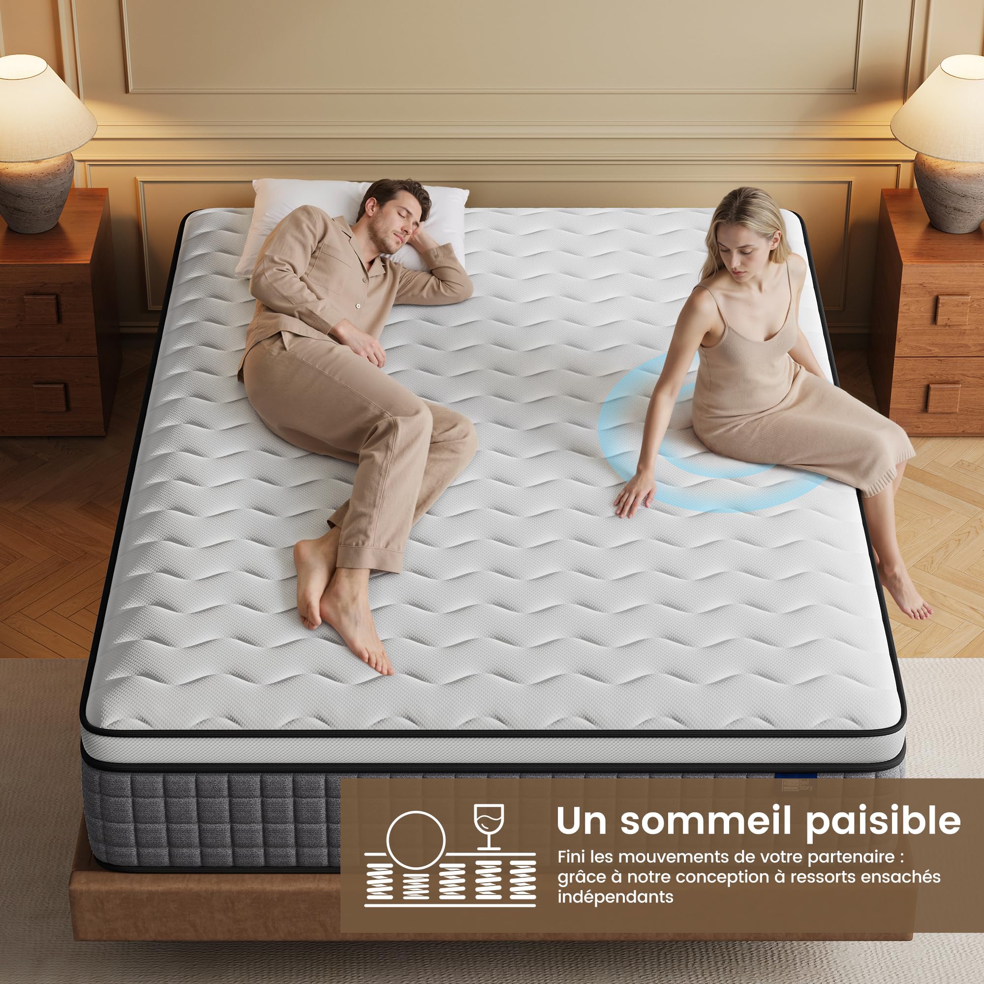 BedStory Matelas 90x190-30 cm - Matelas Ressorts Ensaches - Mousse à Mémoire de Forme - Confort Ferme - Isolation des Mouvements - Matelas Luxe - Soutien Lombaire - Durable & Respirant