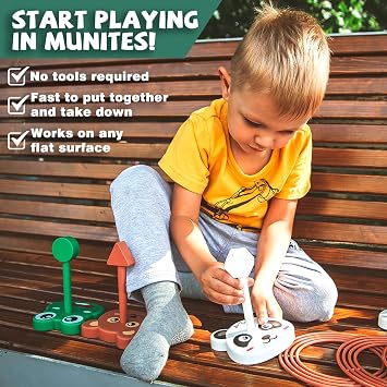 Animal Ring Toss Game Toy Set Kid Yard Outdoor Party Camp Toddler Ages 3-8 | 6 Targets Stands & 36 Rings Combo Indoor Lawn Family Adults Activity Holiday Present Birthday Gift for Boy Girl Child 3+ Year