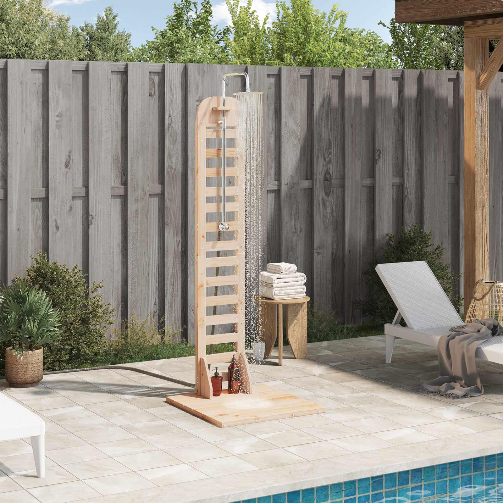 vidaXL Ducha Exterior 223 cm Madera Maciza de Pino y Acero Inoxidable