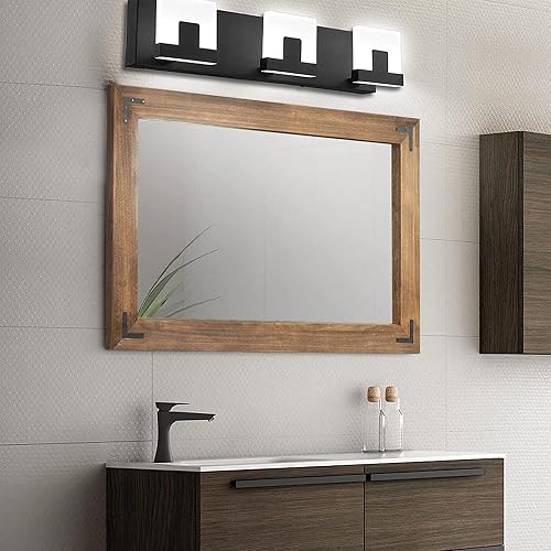 Miniatura 2 de YOSHOOT - Espejo de pared con marco de madera rústica, espejo de tocador de baño de madera natural para decoración estilo granja, se puede colgar