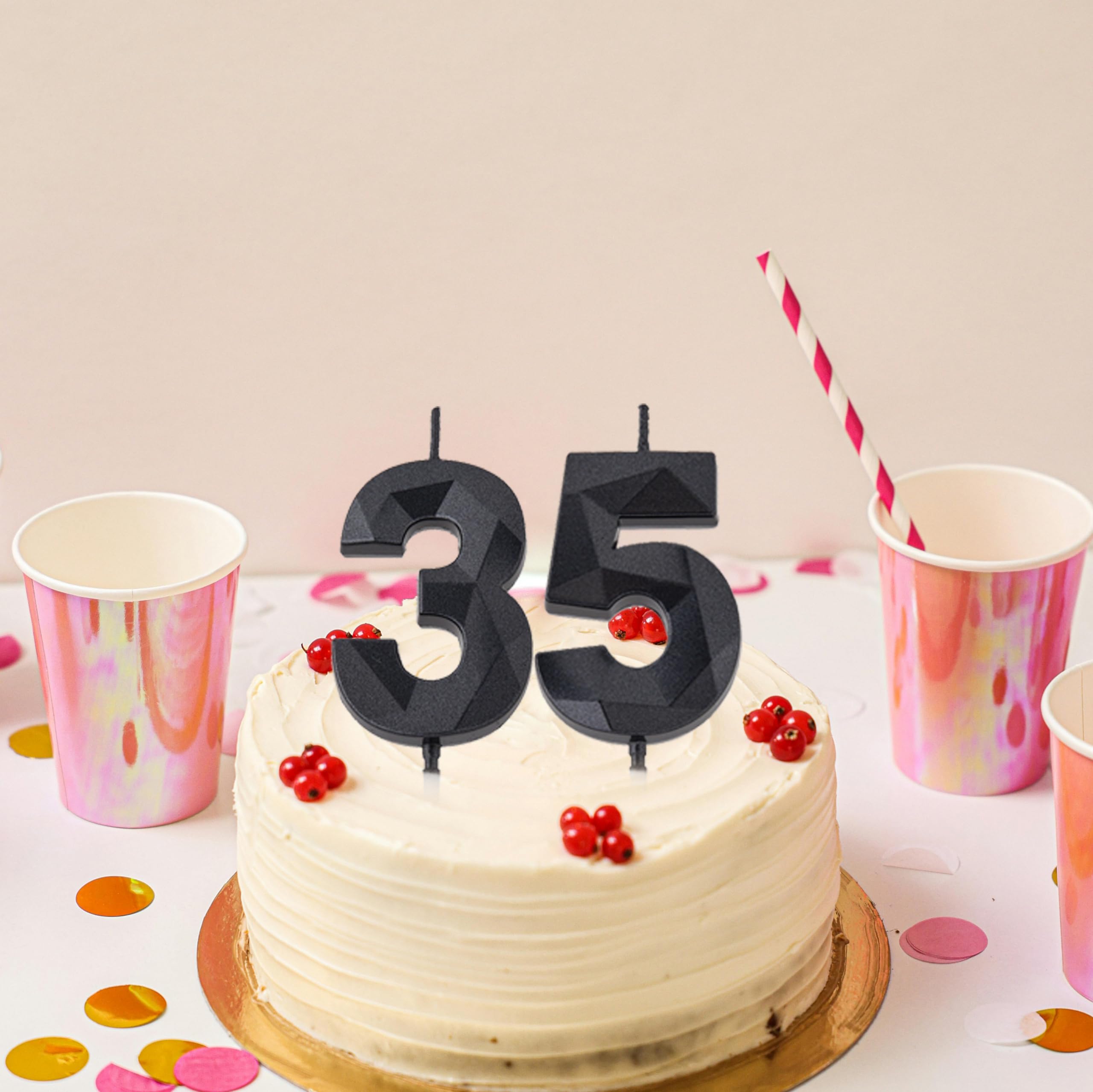 Velas negras de cumpleaños 35 y 53 de 2 pulgadas, número de diamante 35 y 53 para decoración de tartas de niños y niñas, decoración de fiesta temática