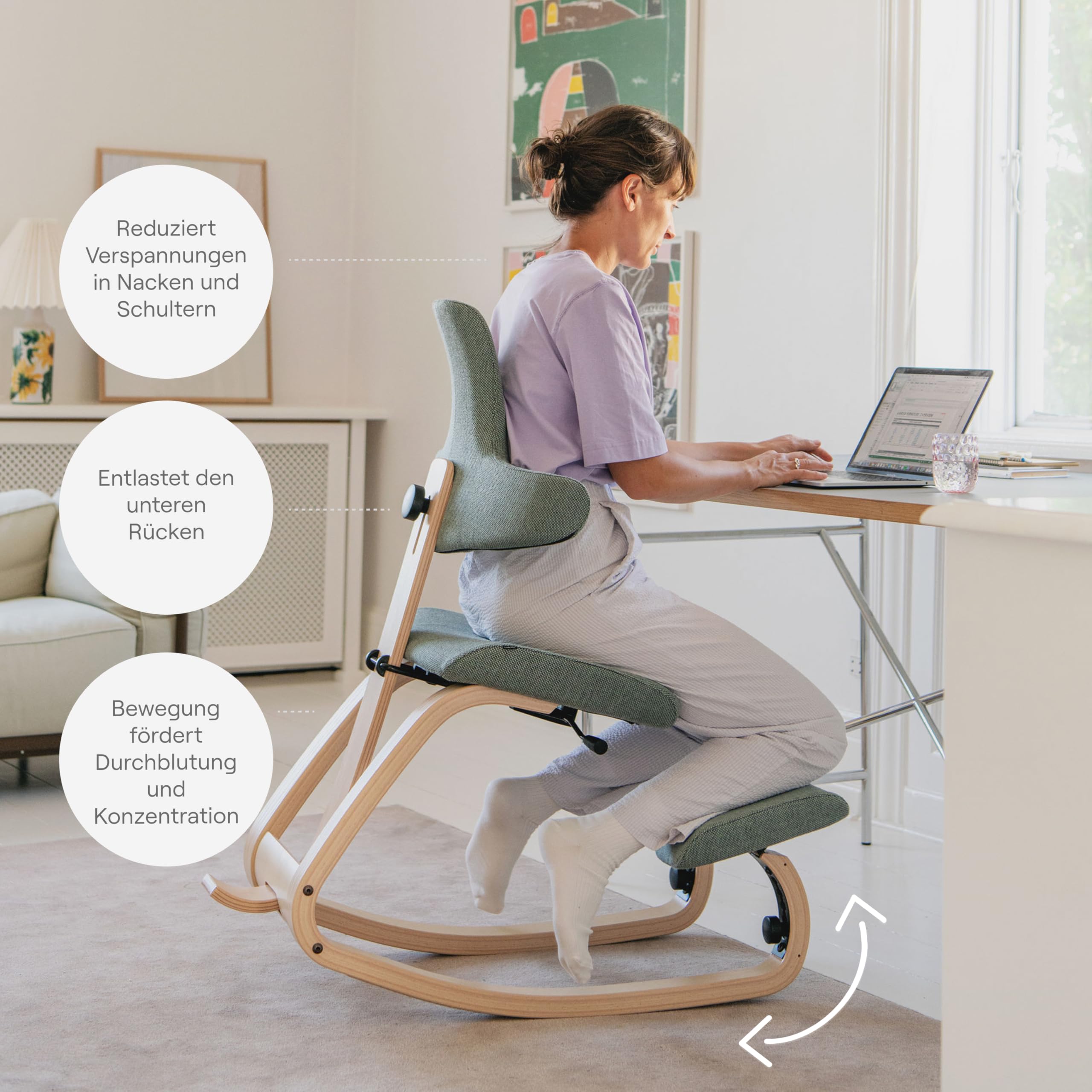 Varier Thatsit Ergonomischer Kniestuhl mit Rückenlehne, höhenverstellbar | Premium-Kniestuhl mit verstellbarer Rückenlehne, Armlehnen und höhenverstellbaren Auflagen; mit Schaukelfunktion