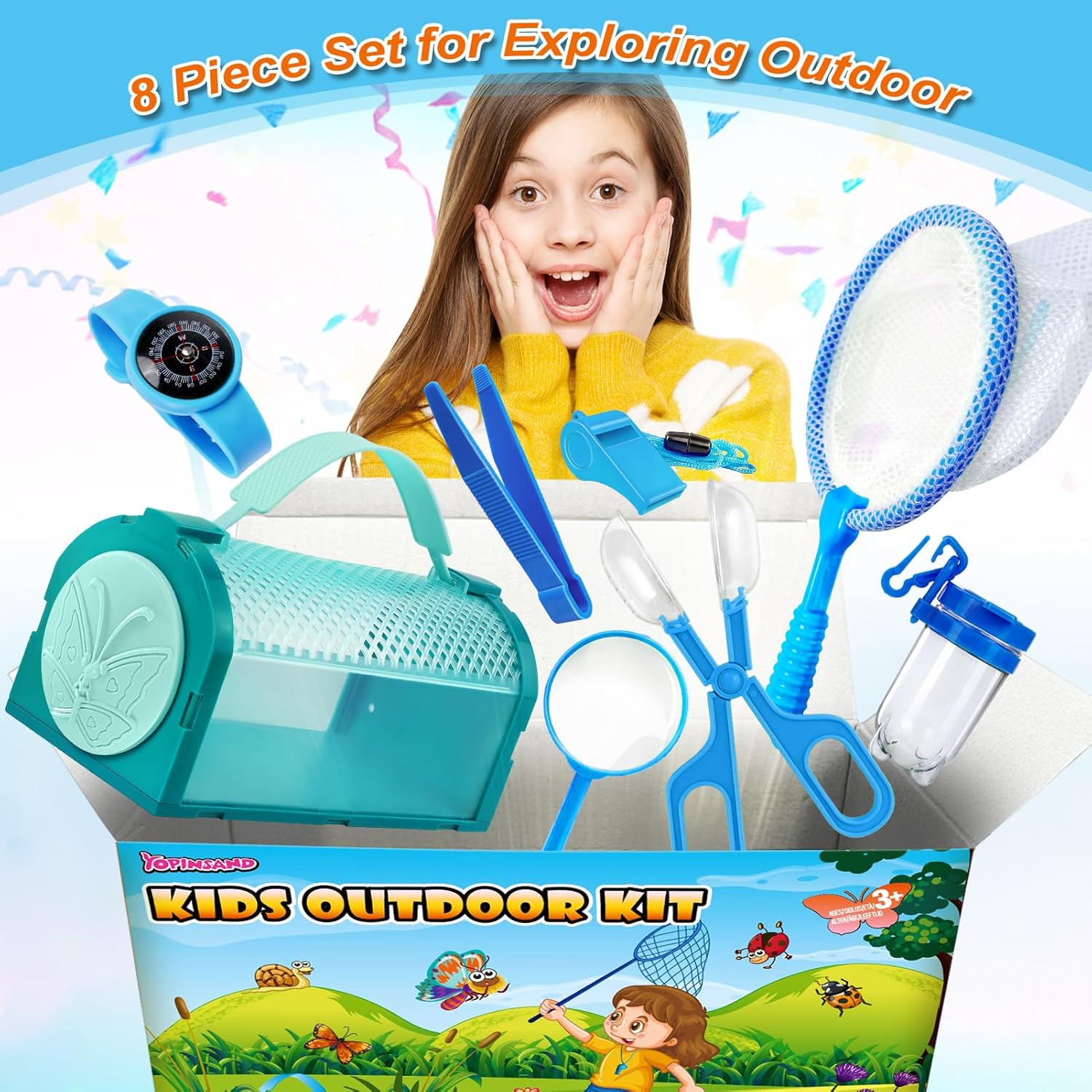 YOPINSAND Bug Catcher Kit & Outdoor Explorer Kit for Kids, 10 Pcs Bug Catching Kit with Toy Cage, Backpack, Manifying Glass, Toy Net, Outdoor Exploration Toys Gift for Boys Girls 3-12
