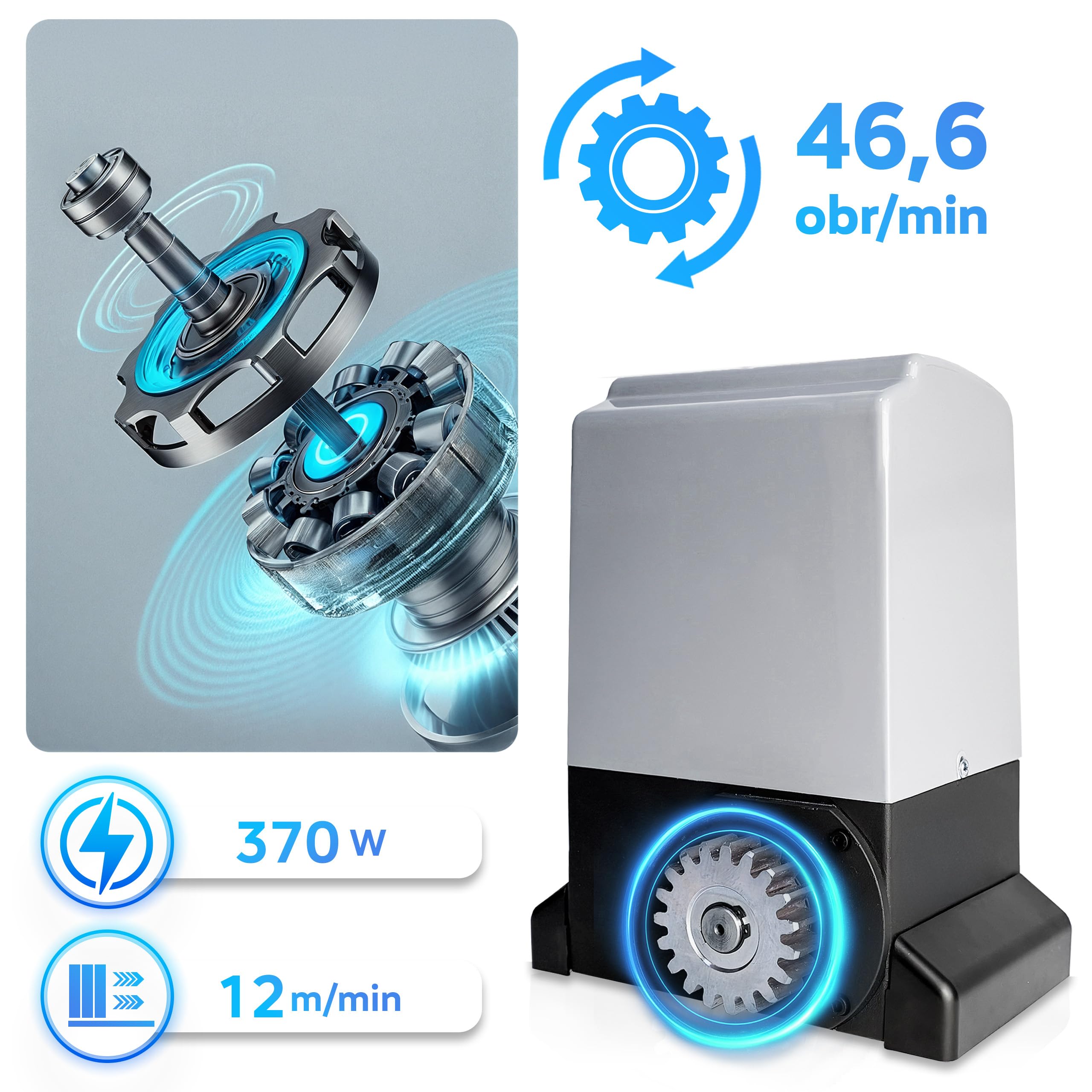 TECHGLOBE Juego de accionamiento de puerta corredera, 800 kg, accionamiento eléctrico para puertas correderas, lámpara LED + 4 mandos a distancia, juego completo para puerta de entrada