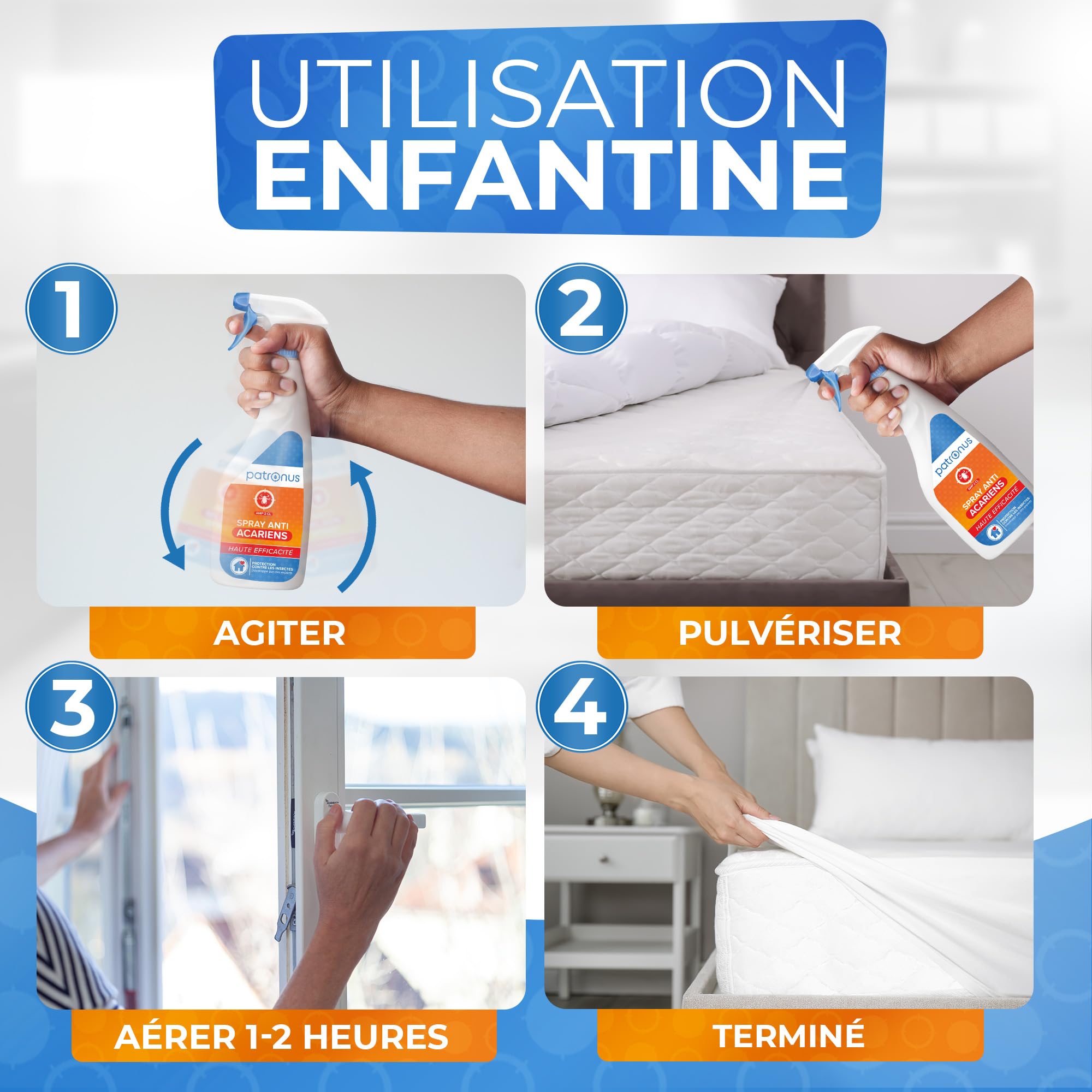 Spray anti-acariens pour matelas et coussins 500 ml - Spray anti-acariens comme remède contre les acariens de la poussière de maison - inodore, très efficace et testé en laboratoire