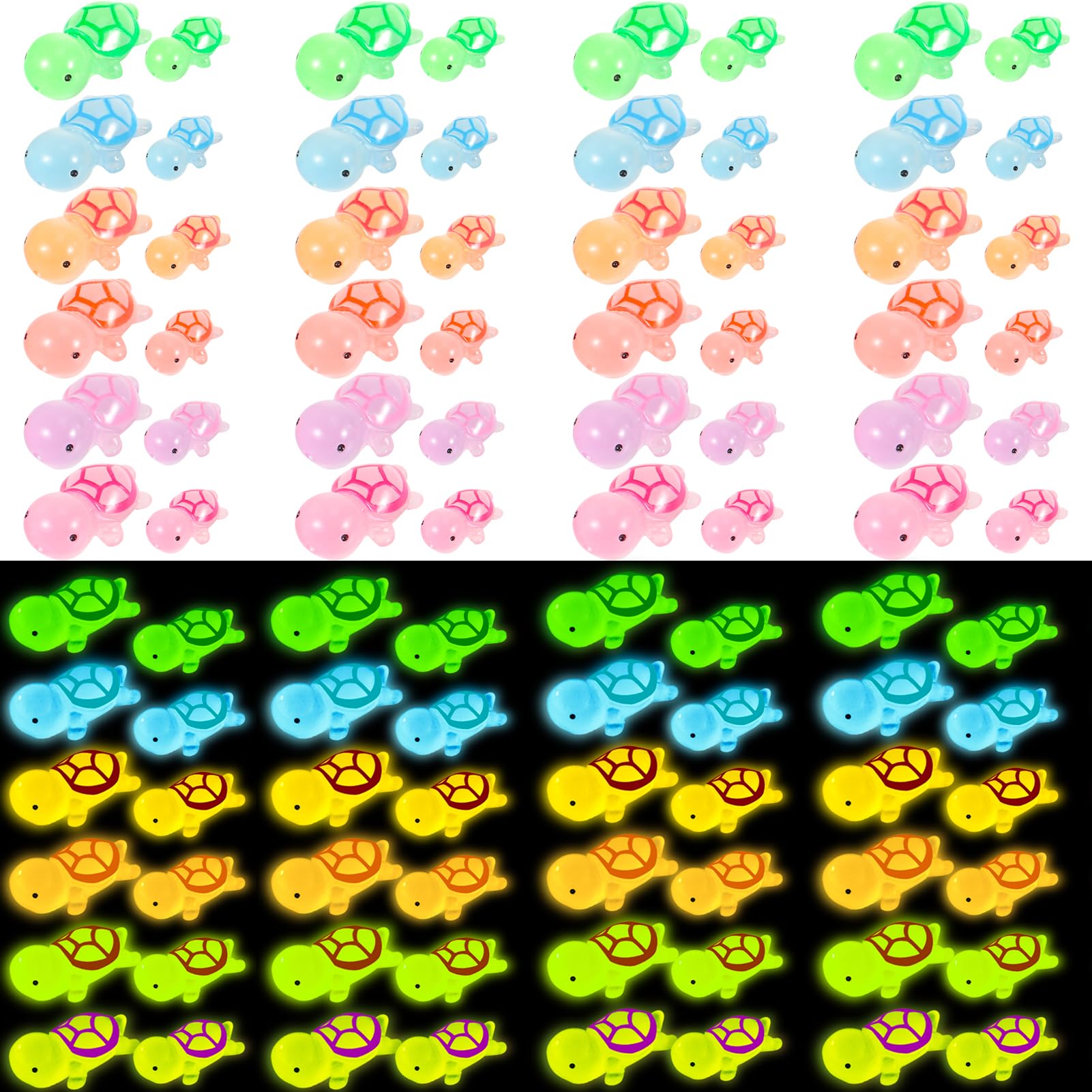 120 Pcs Mini Luminous Resin Turtles, 6 Colors Small Glow in The Dark Miniature Figurines Cute Turtles Ornament for Fairy Garden Landscape Aquarium Dollhouse Decoration DIY Craft Party Decor