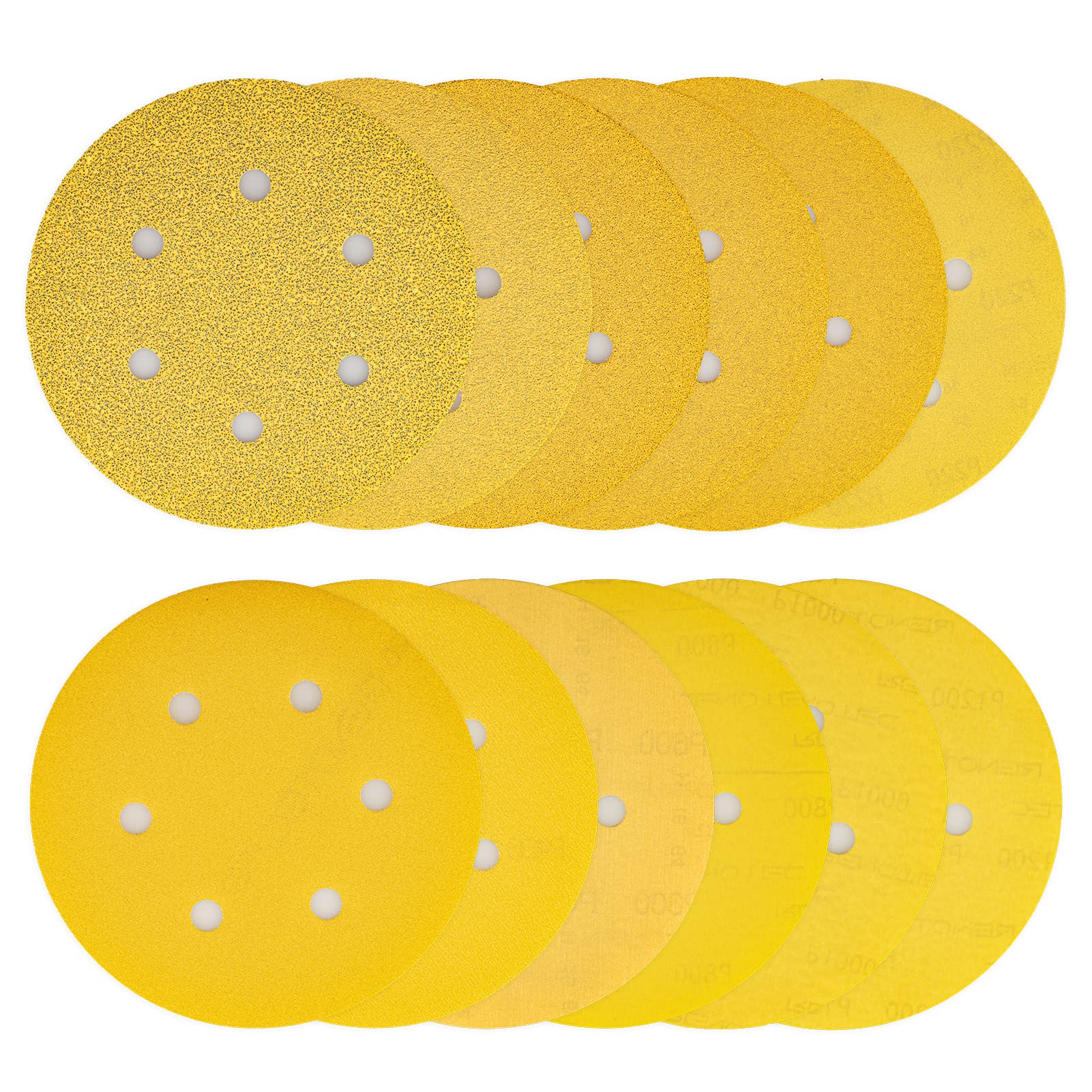 RENOTECHook and Loop Velcro Sanding Discs, 6 Inch 6 Holes, 40-1200 Grit, 2 Each 24 Pcs Total, for DA Sander, Automotive Paint Remove, Woodwork, Metalwork