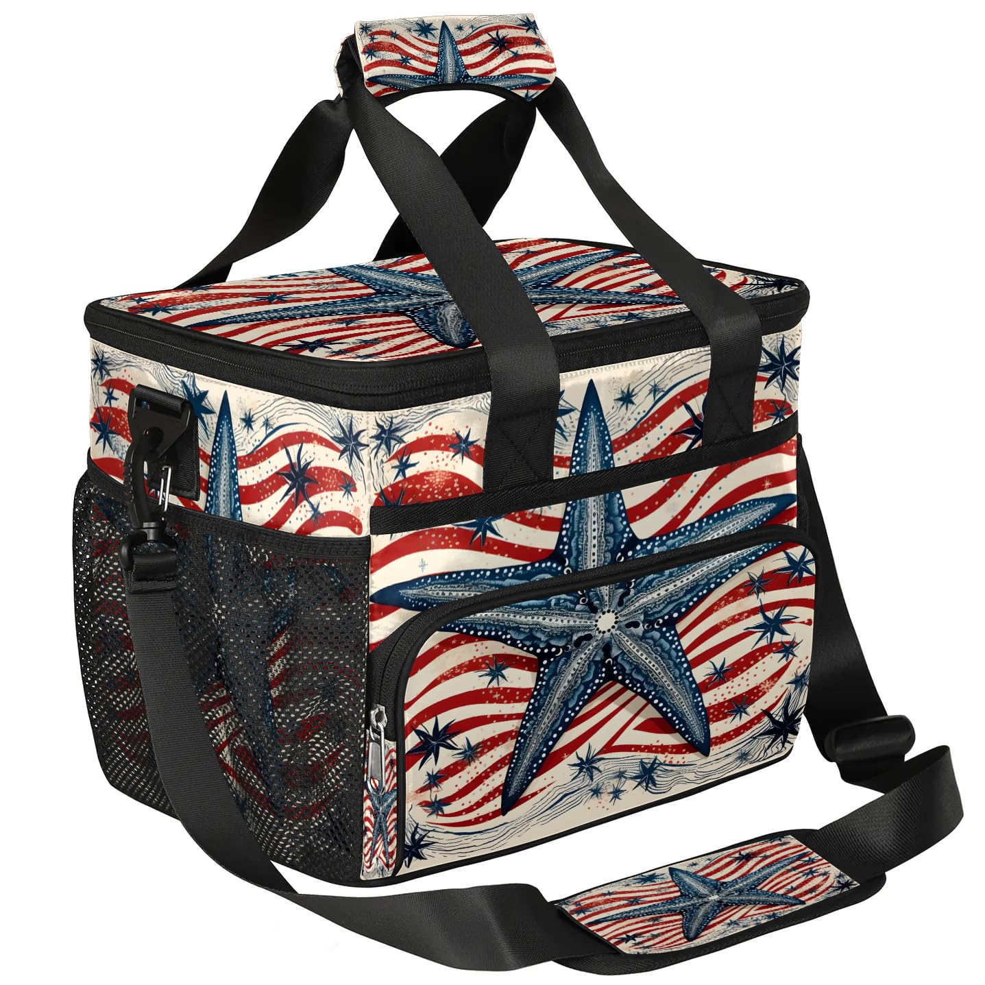 Lunch Box for Men Heavy Duty Insulated Lunch Bag for Women Starfish Stripes Lunchbox for Adults Lunch Cooler