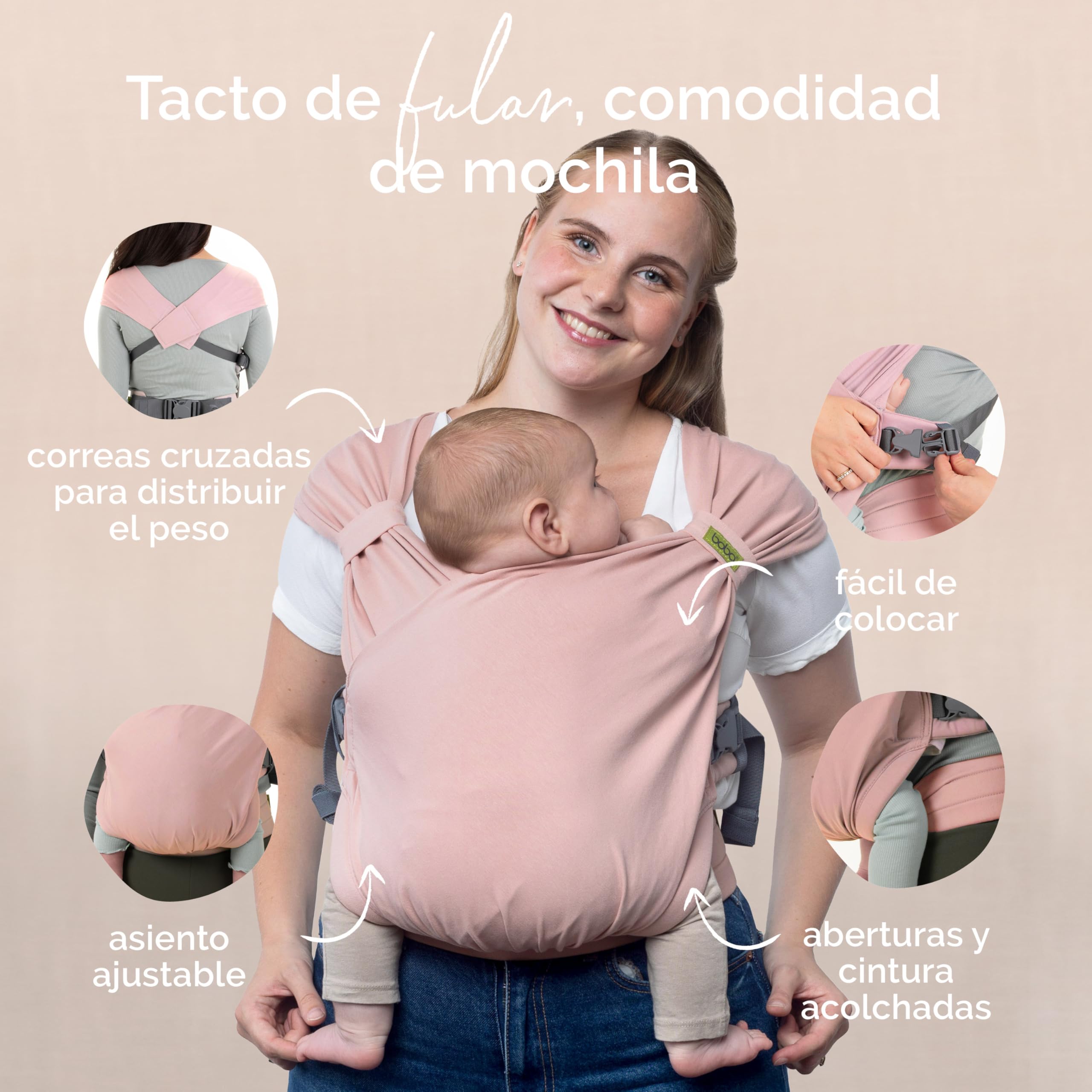Boba Bliss Portabebés Recién Nacidos y Niños Pequeños, Mochila Portabebés Ergonómica, Fular Portabebé 2 en 1, Canguro para Bebé sin Ataduras, Fular Portabebé Suave y Elástico, 3-15kg (Bloom Bliss) — view 5