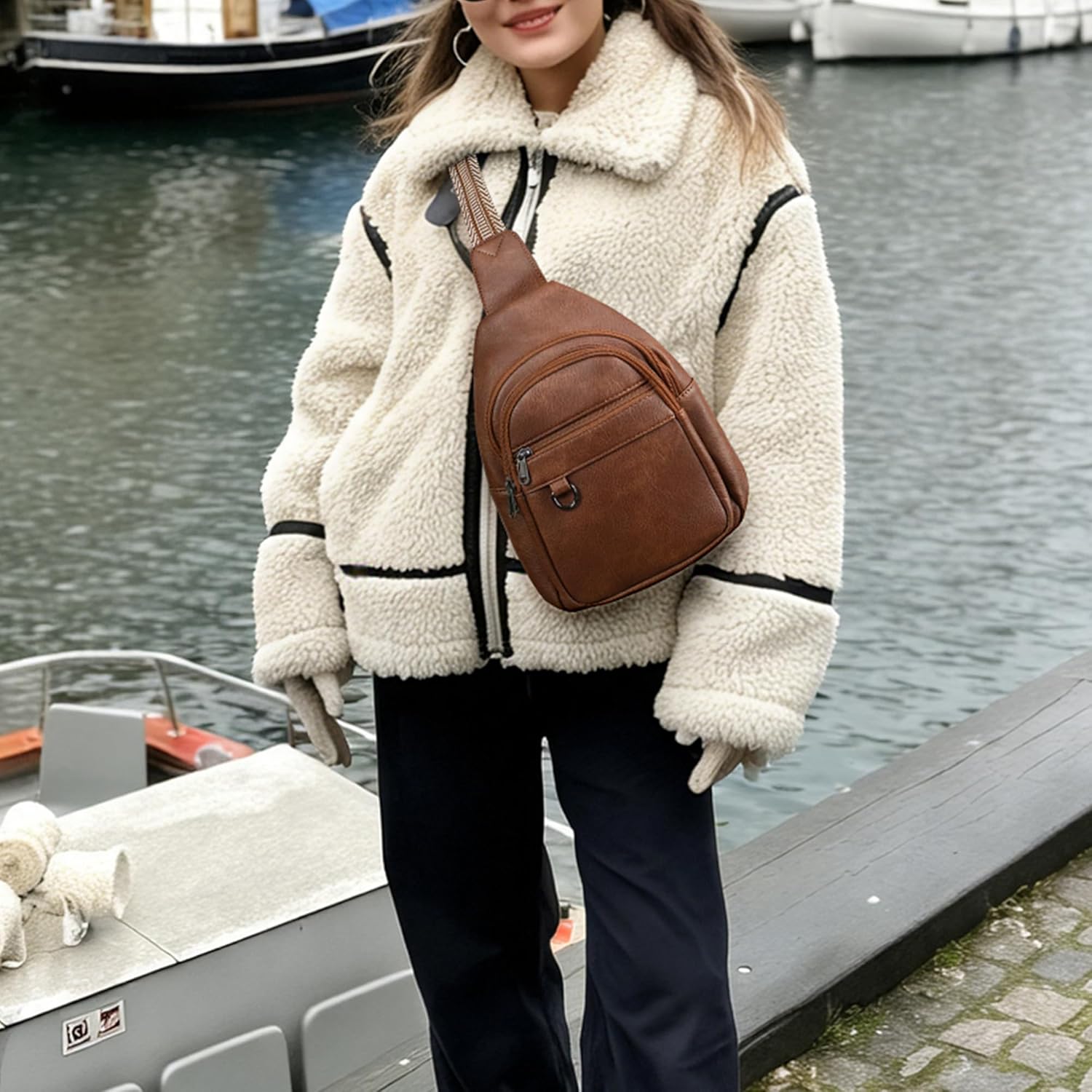 GEMIU Sling Bag Crossbody Bags for Women Fanny Pack Backpack Anti Theft Over Shoulder Bag for Travel Brown