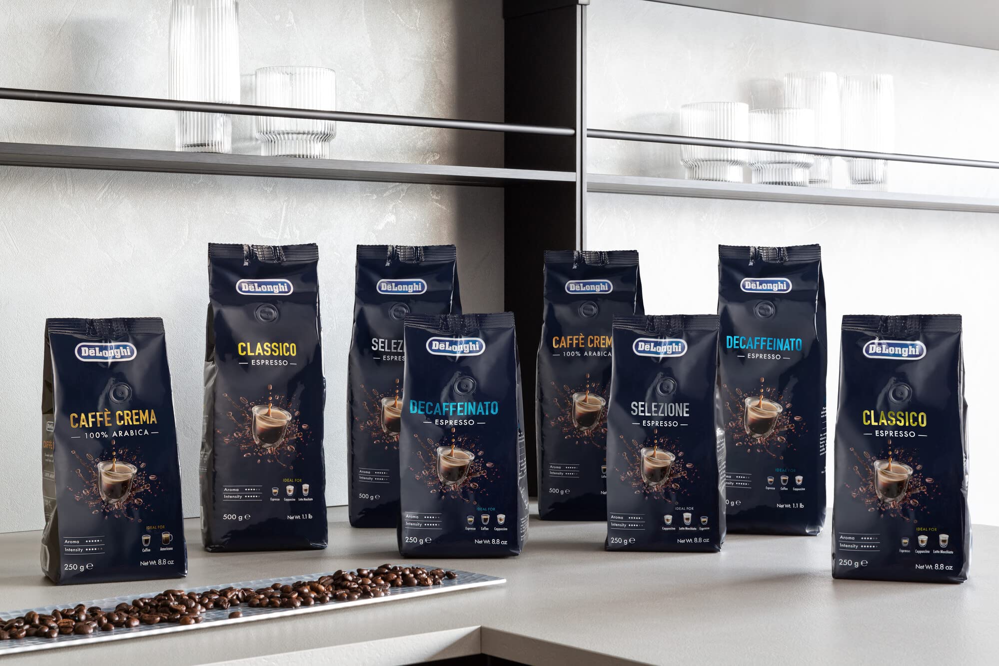 De'Longhi DLSC607 Entkoffeinierter Kaffeebohnen, 50 % Arabica und 50 % robust, für Kaffeemaschinen, 500 g, hergestellt in Italien, mittlere Röstung, intensives Aroma, Herkunft Vietnam, Brasilien