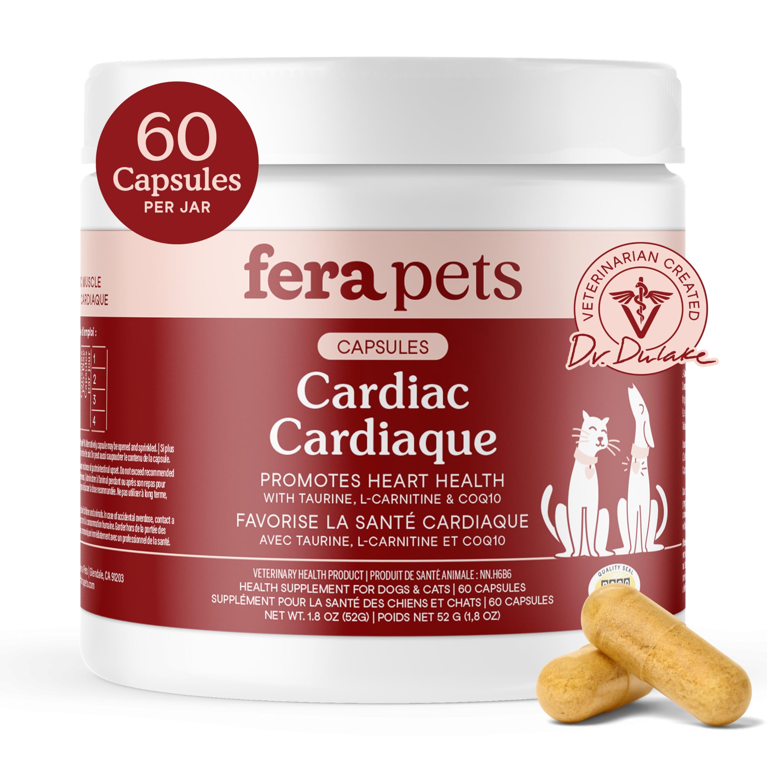 Fera Pets Cardiac Support - Cat & Dog Heart Supplement with Taurine, L- Carnitine, & CoQ10 - Promotes Normal Circulation and Heartbeat - 60 Capsules : Amazon.ca: Pet Supplies Fera Pets Cardiac Support - Cat & Dog Heart Supplement with Taurine, L- Carnitine, & CoQ10 - Promotes Normal Circulation and Heartbeat - 60 Capsules : Amazon.ca: Pet Supplies
