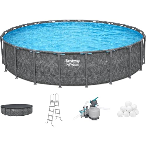 Bestway APX 365 22' x 52" Above Ground Pool, Round Metal Frame Outdoor Swimming Pool Set with Sand Filter Pump, Ladder, and Cover, Dark Marble