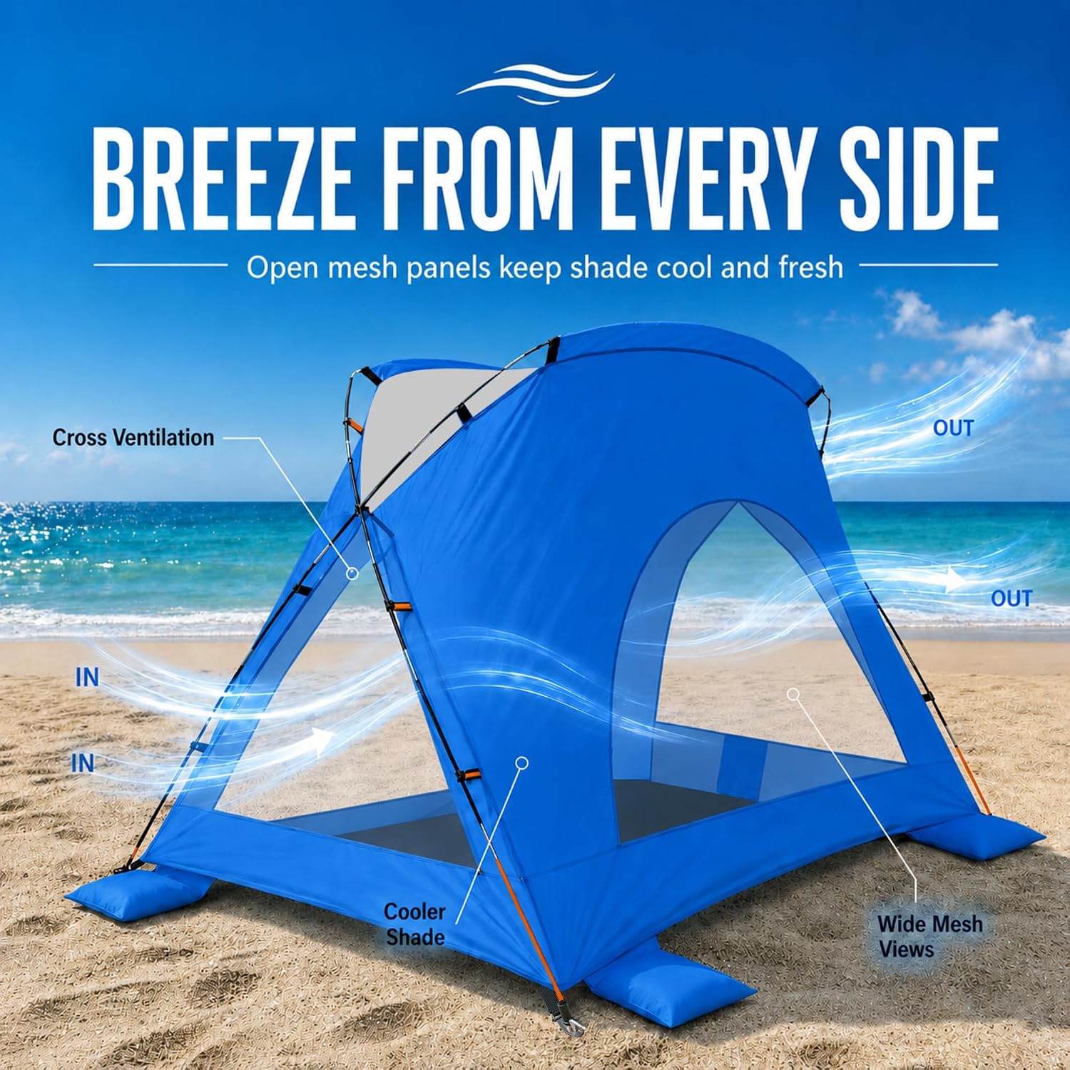 Beach Tent, Portable Sun Shelter for 2/3/4/6-8 Person with UPF 50+ UV Protection, Easy Setup Waterproof Beach Shade Canopy Cabana for Family Outdoor and Picnics, Fishing with Carrying Bag image 4
