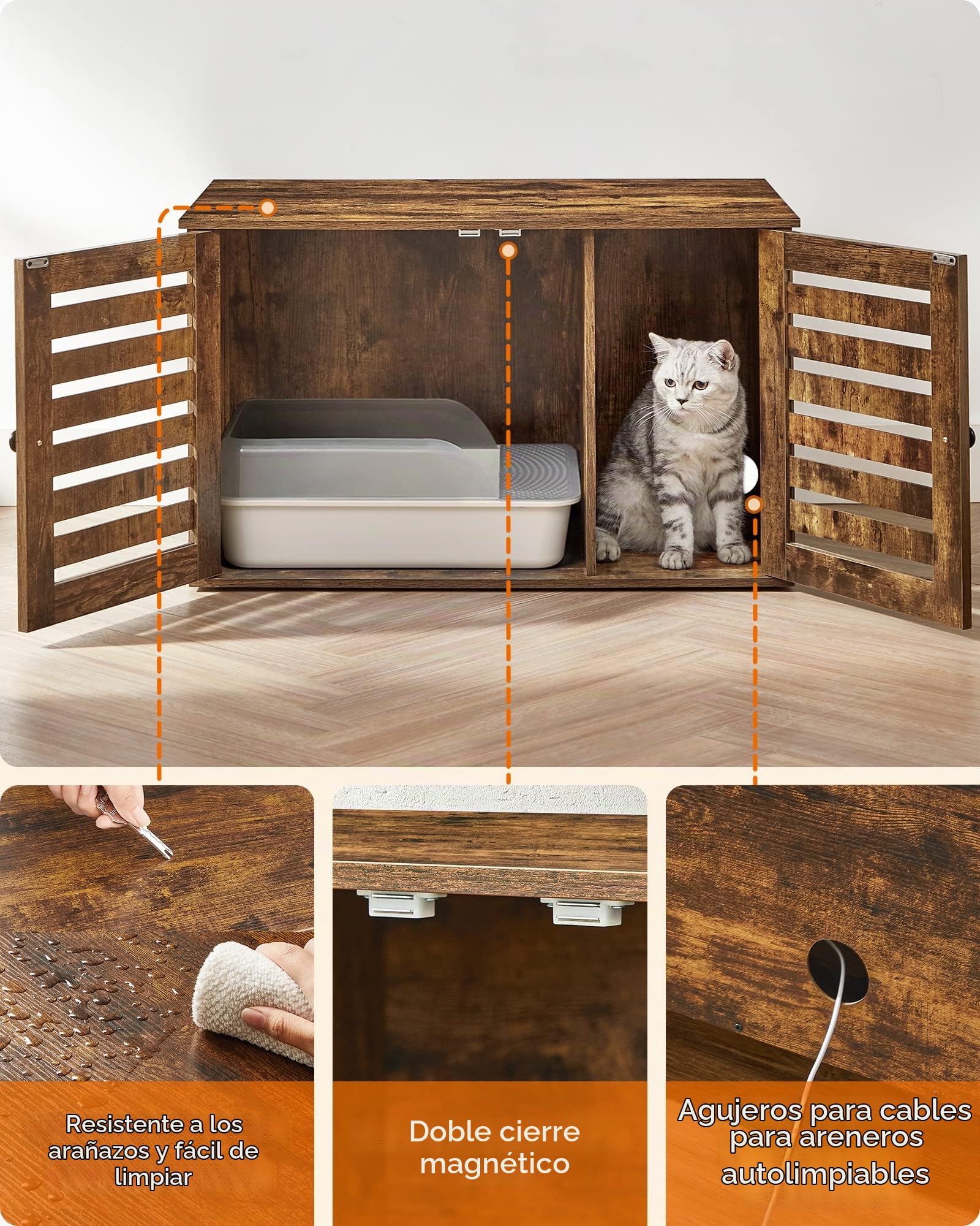FEANDREA Mueble Arenero para Gatos, Marrón Rústico PCL003X01