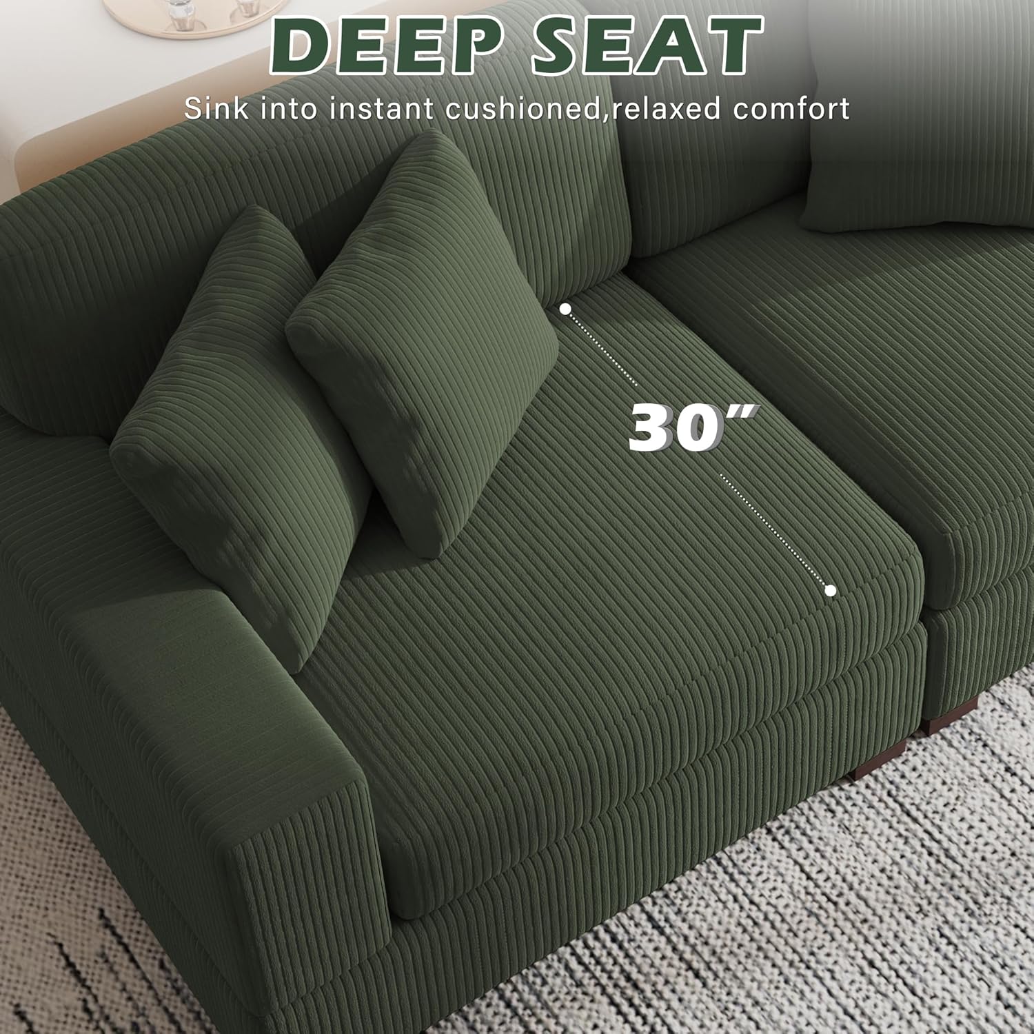 82" Loveseat Sofa, Comfy Corduroy Fluffy Couch with Deep Seat, Upholstered 2-Seater Sofa Bed for Living Room Bedroom, Green