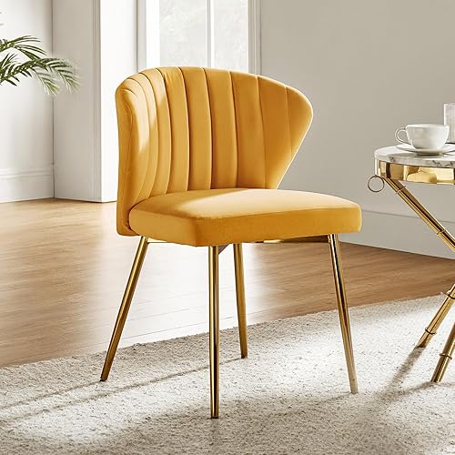 Miniatura 10 de HULALA HOME Sillas de comedor de terciopelo moderna silla pequeña sin brazos con patas de metal dorado bonita silla lateral tapizada para sala de