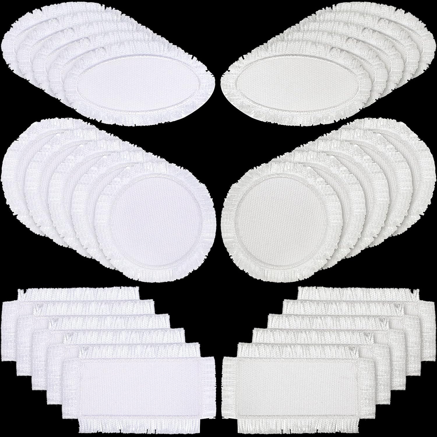 30 Pieces Sublimation Patches 3 Shapes Fabric Iron on Blank Patches Sublimation Blank for DIY Crafts Hat Caps Clothes Shoes Bags Backpacks Uniforms(Beige, White)