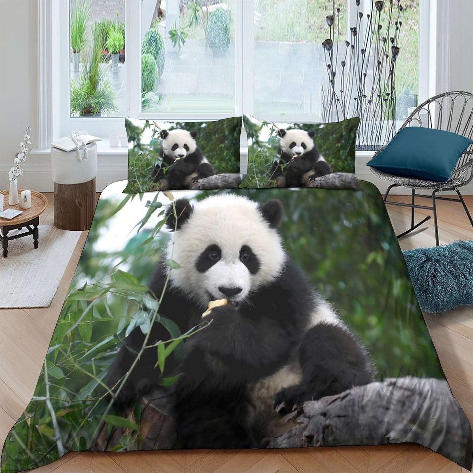 Ctjqhvkz Style-1 3D Printed Panda Bamboo Fitted Sheet Microfiber Soft Anti-Slip Bed Cover For Bedroom Guest Room Decor Easy Care Single（135X200cm）