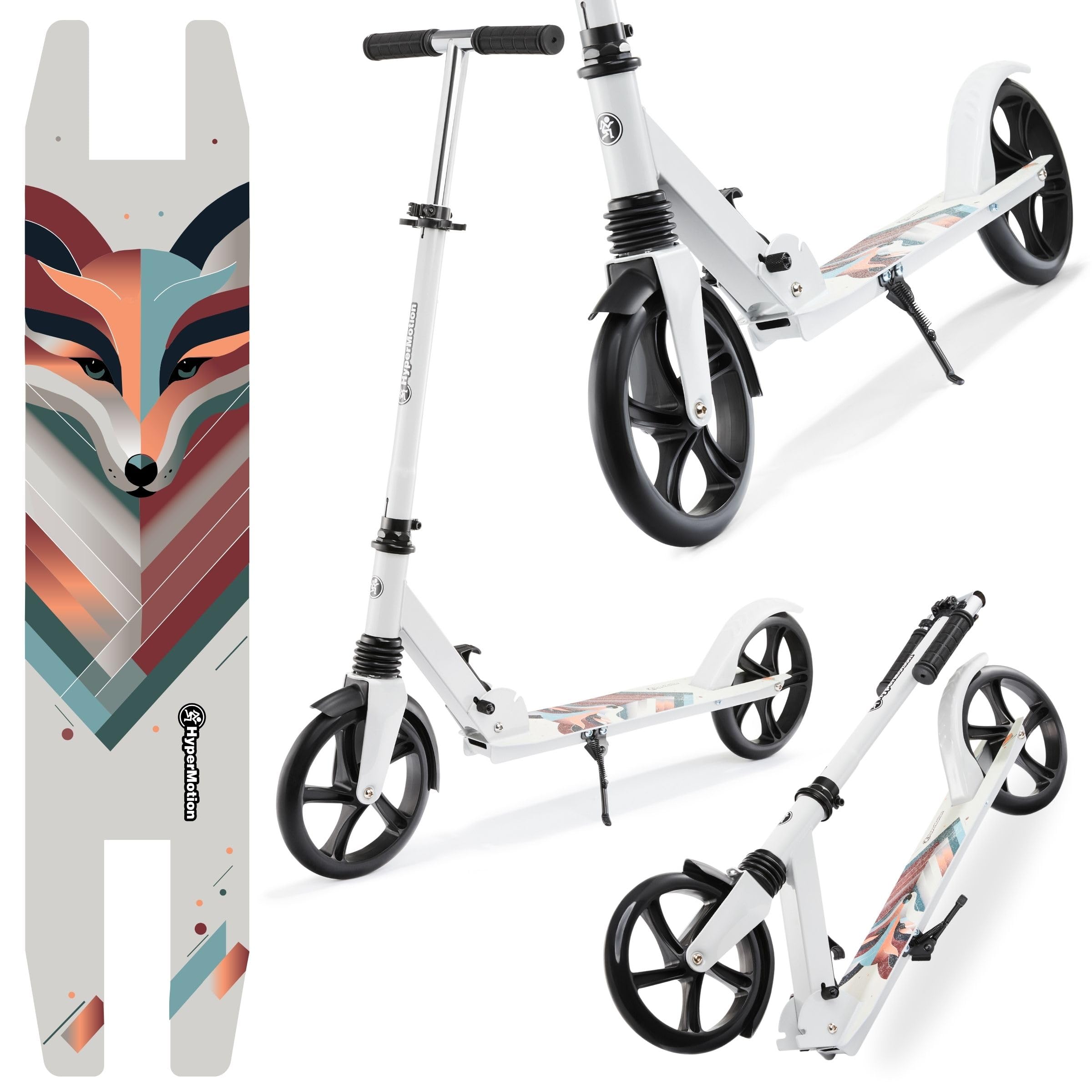 HyperMotion Patinete de Dos Ruedas para Niños 6+, Patinete Plegable con Amortiguador, Carga hasta 100 kg, Rodamientos ABEC-7, Altura Ajustable 85-95 cm, Ruedas 200 mm