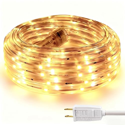 LED Rope Lights, 16.4ft Waterproof Strip Light, 3000K Soft White,