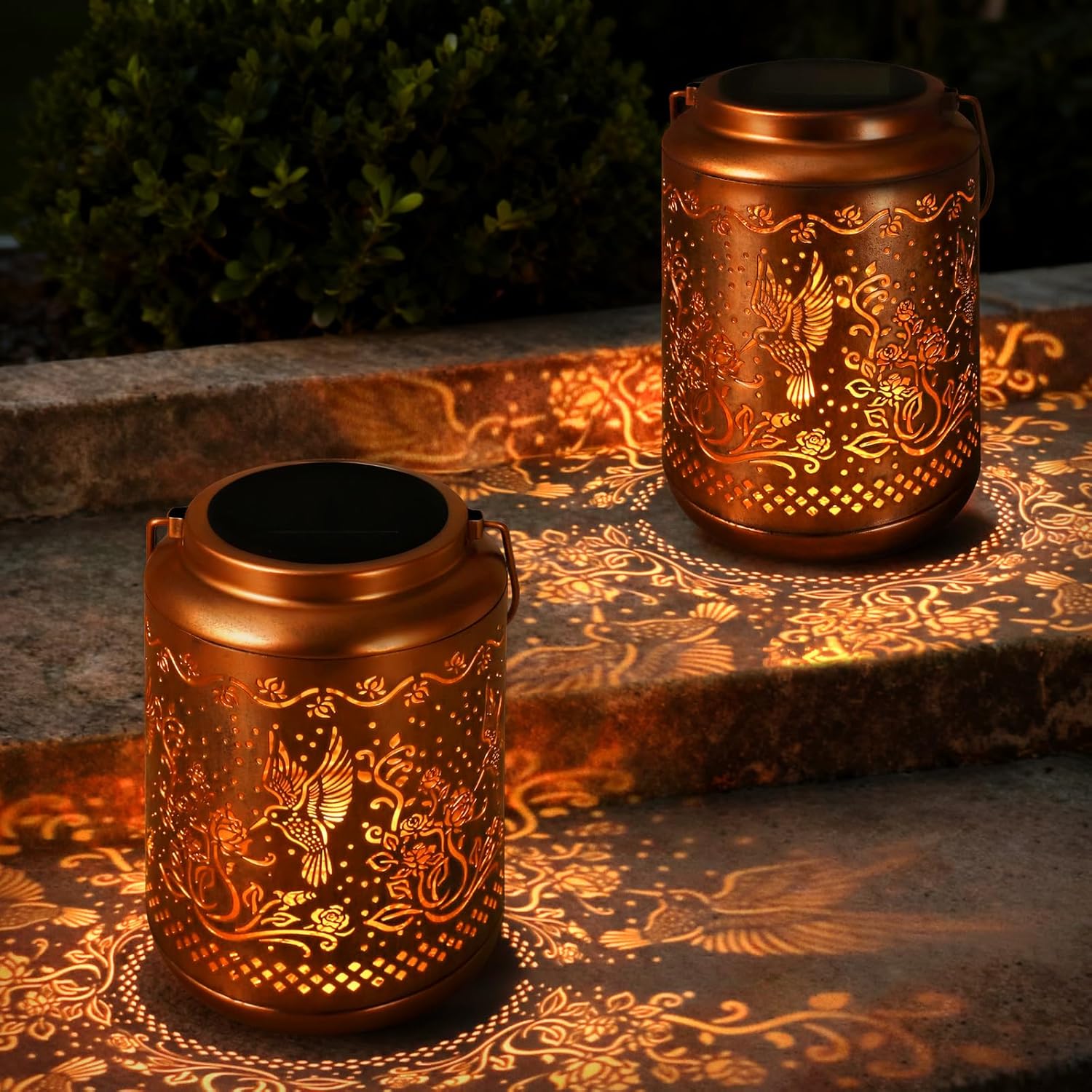 2-Pack Dragonfly Solar Lanterns Outdoor,Metal Hanging Solar Lights with Dragonfly Projection-Waterproof Garden Decor for Yard,Patio,Backyard,Porch-Gifts for Women,Mom,Grandma,Sister