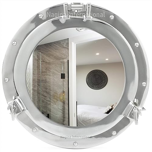 Miniatura 5 de Nagina International Espejo de ojo de buey metálico plateado 11.0 in x 11.0 in.