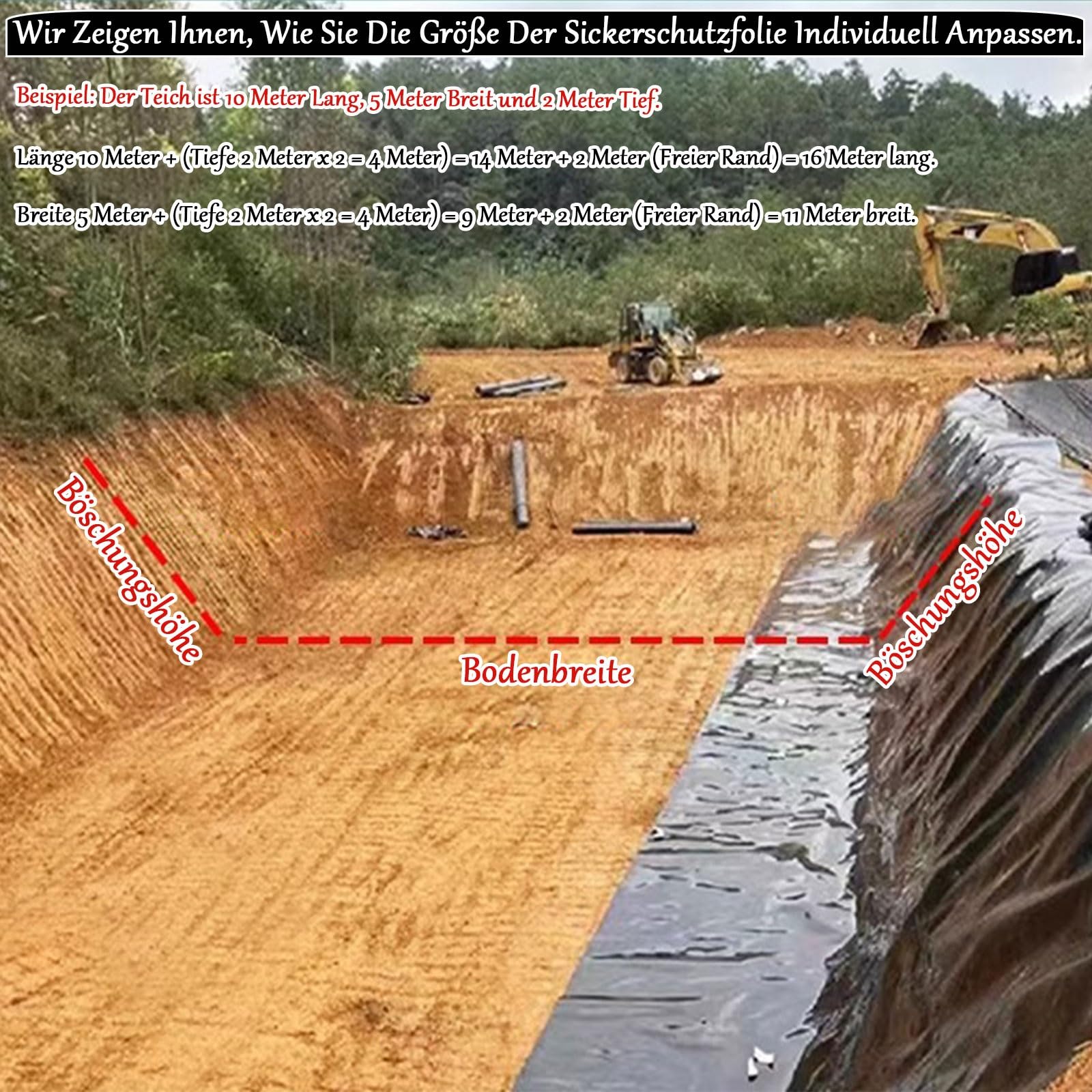 Fischsichere HDPE Teichfolie Rolle - Langlebige, UV-beständige wasserdichte Membran für kleine Gartenteiche, natürliche Schwimmbäder & Wasserspiele - flexibel, reißfest (2x6m)