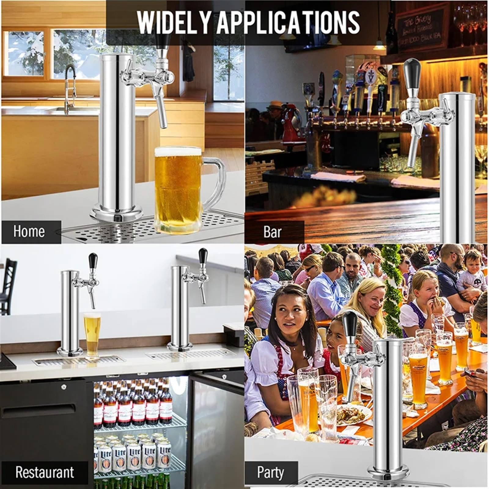 Tirador De Cerveza para Casa Torre de Cerveza, dispensador de Barril de Cerveza de un Solo Grifo, dispensador de Cerveza de Barril de Columna de 3 Pulgadas, con Kit de instalación Completo