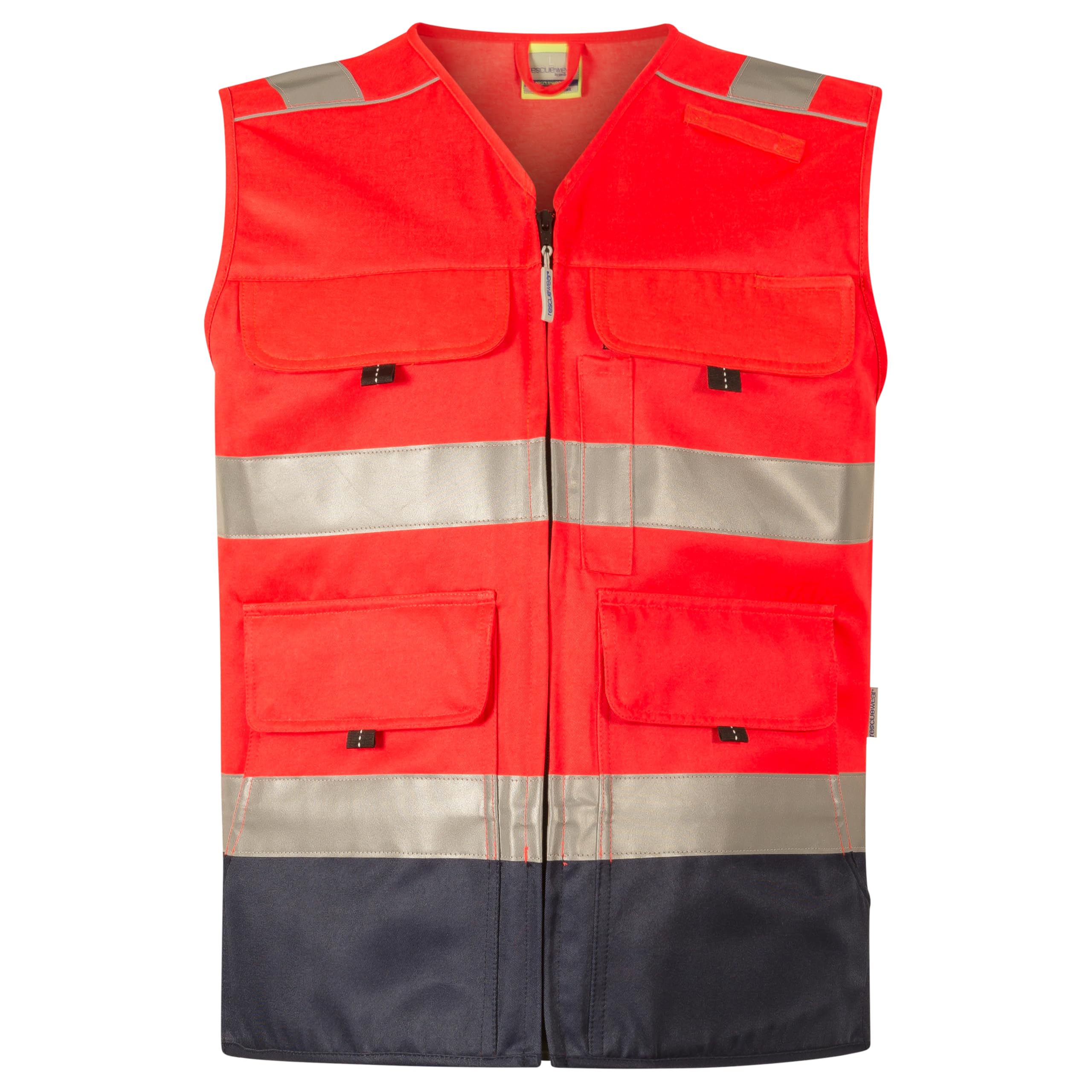 Alert Sommerweste HiVis 33652R68 – Warnweste Rot/Neon Gelb, EN ISO 20471 Klasse 1, Loxy® Reflexstreifen, 70% Polyester / 30% Baumwolle