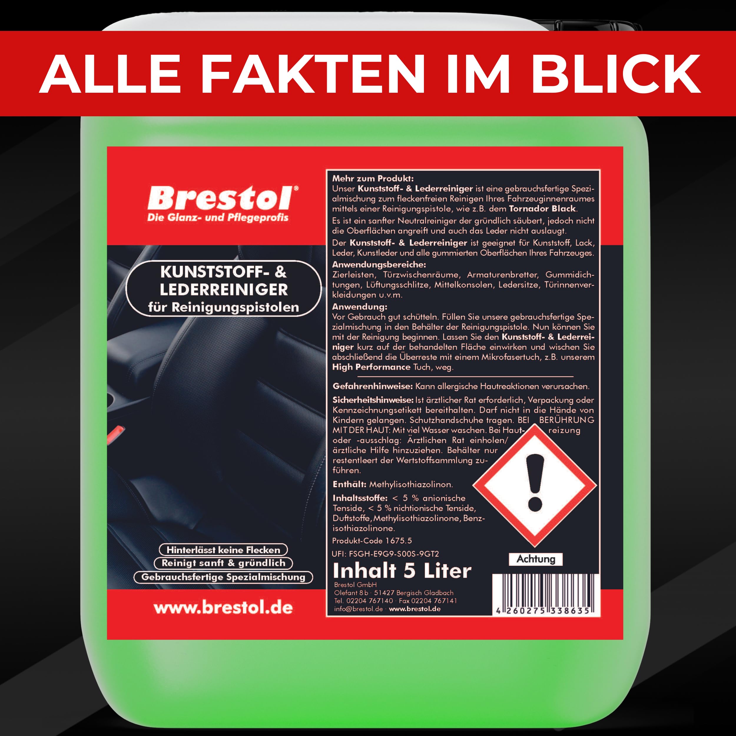 Kit de nettoyage pour voiture Tornador Black Z-020RS modèle 2019, avec technologie à ressort, détergent pour le cuir, tissu, tapis, toit